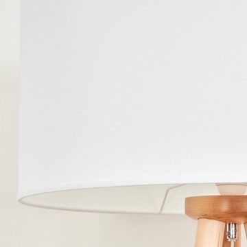 hofstein Stehlampe moderne Stehlampe aus Holz/Metall/Stoff in Natur(Birke)/Weiß, ohne Leuchtmittel, mit rundem Schirm (50 cm) und Fußschalter, Höhe 151,5 cm, 1 x E27