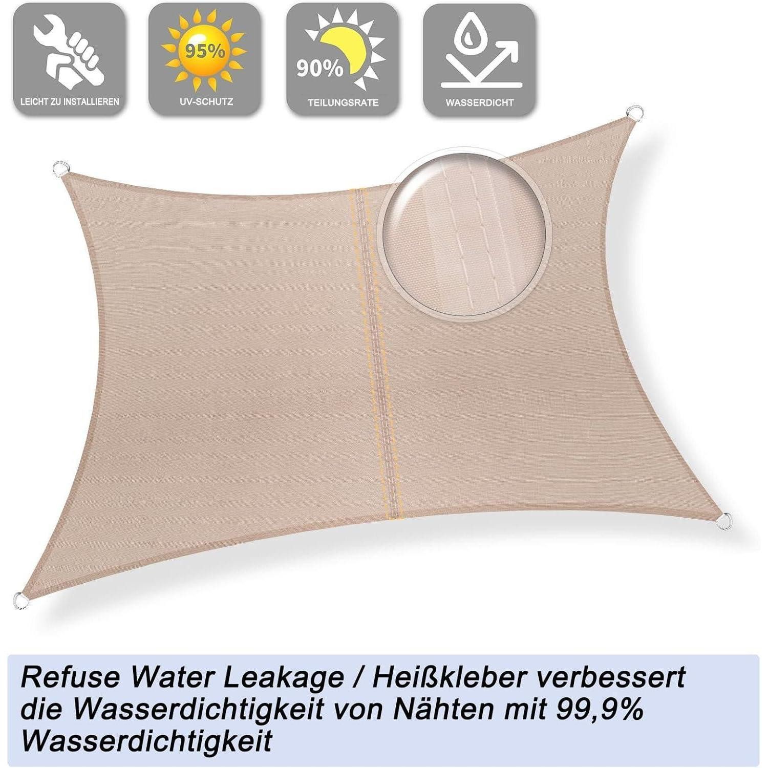 LuxusKollektion Sonnensegel Sonnensegel Rechteckig Wasserdicht UV Schutz Taupe 2.5x3 Taupe