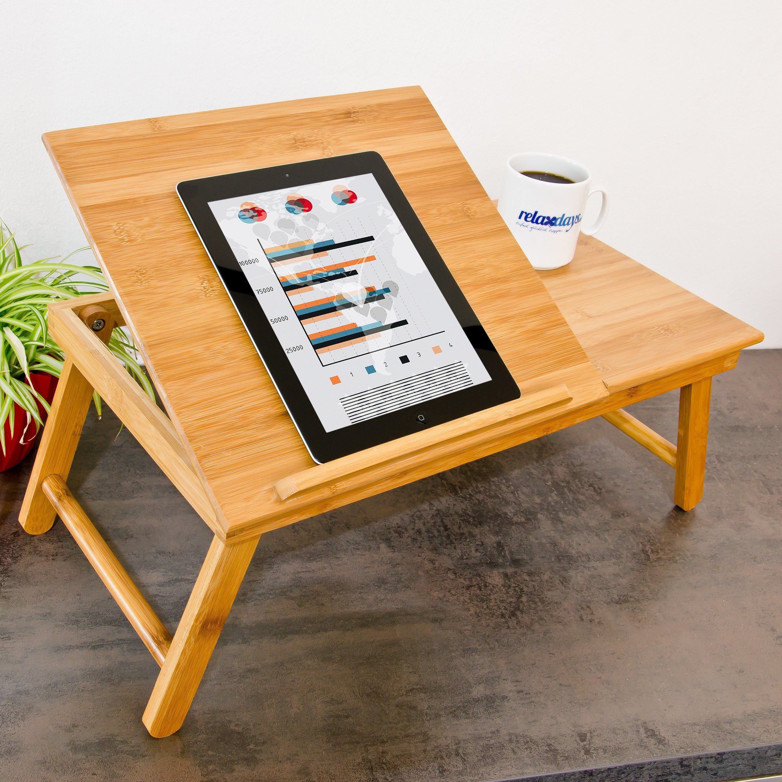 relaxdays Tabletttisch Bambus Betttablett mit Leseklappe günstig online kaufen