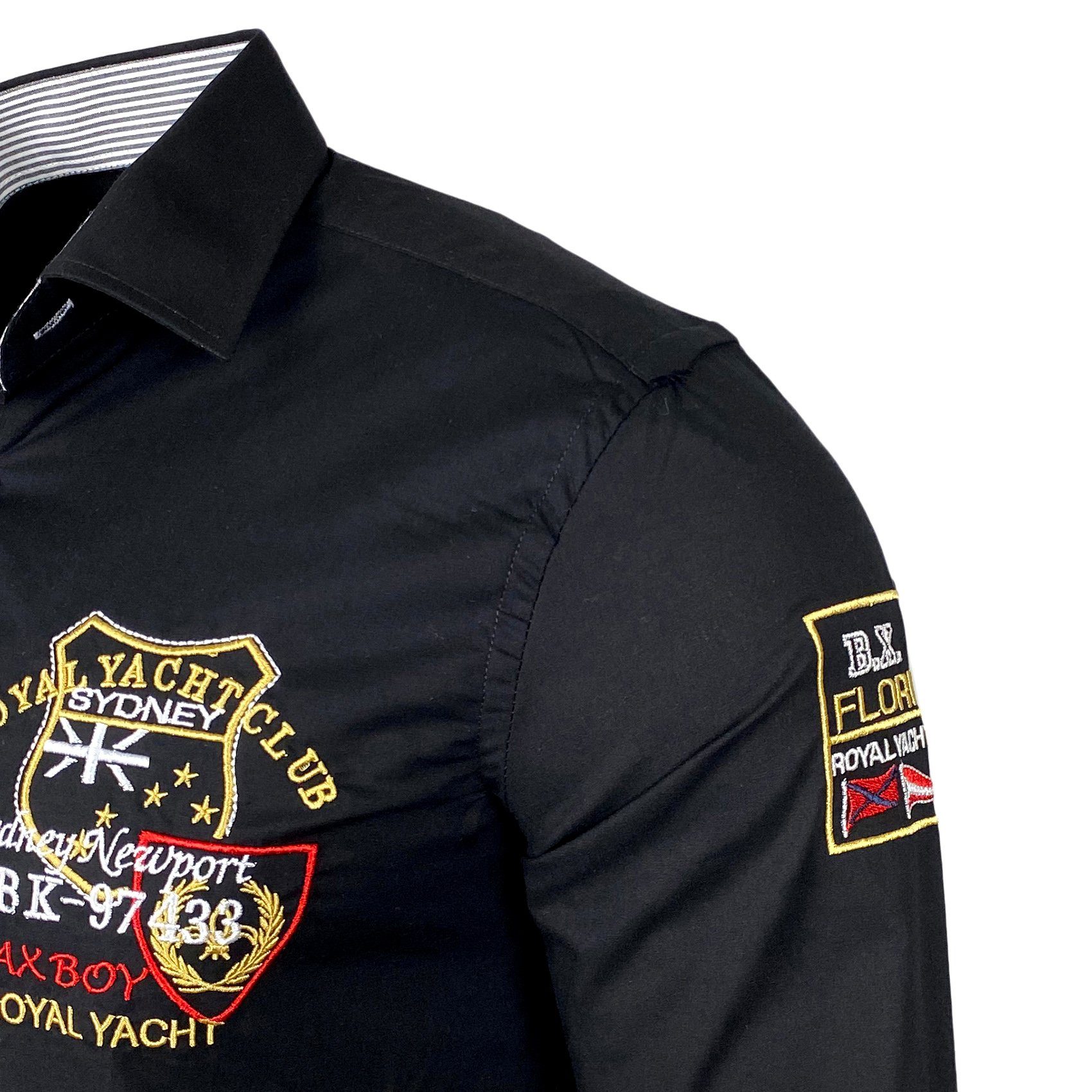 Baxboy Langarmhemd Baxboy Edel Dezent Herren Hemd Stickerei Hemden Kontrast Langarm B-508