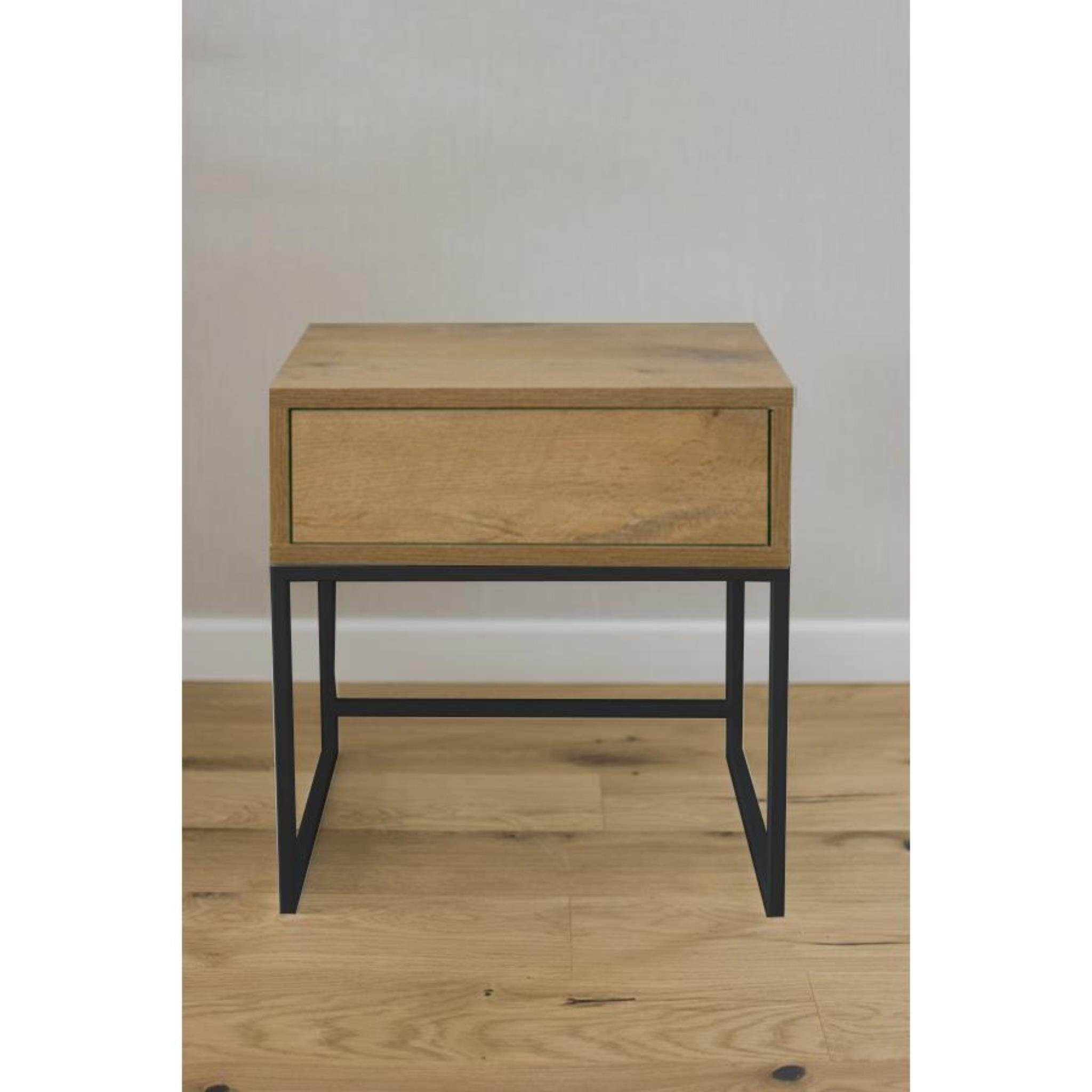 (Metallgestell, Kerry Schublade Beautysofa (BxHxT) Nachttisch 45x50x35 cm Schwarz mit Eiche modernes Tisch | Holztischplatte), Wotan