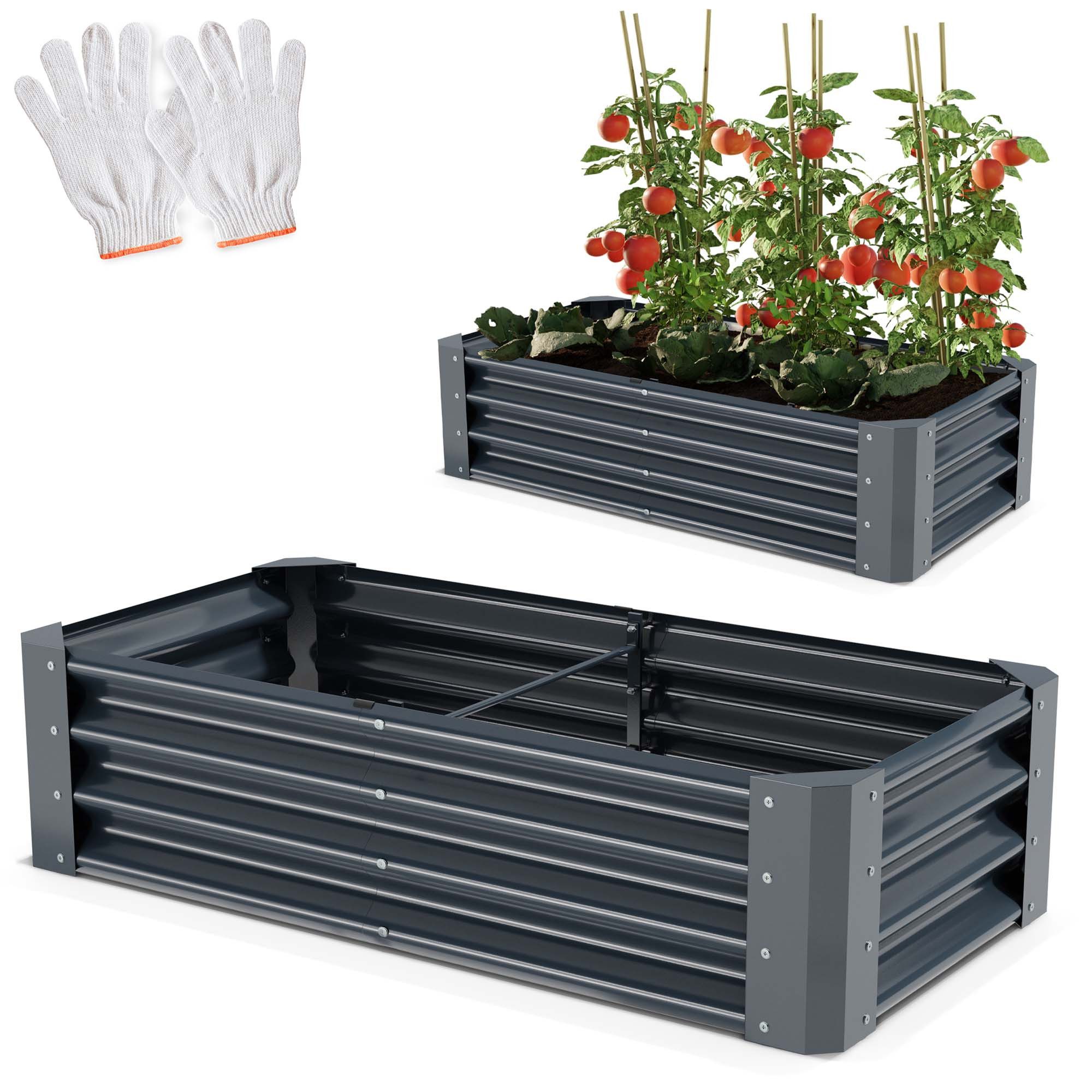 Onbest Hochbeet Metall aus verzinktem 0,4mm Stahl, inklusive Werkzeug & Handschuhe