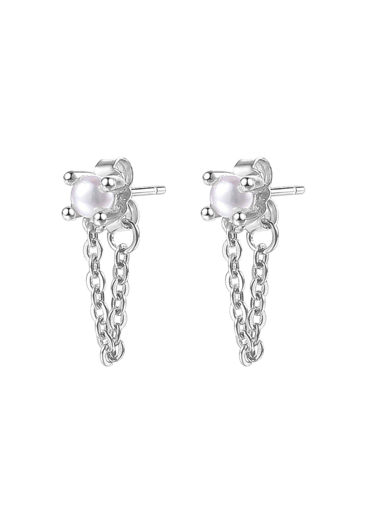 Hey Happiness Perlenohrringe Tropfen Ohrstecker mit Kettchen, Dangle Ohrringe aus 925er Sterling Silber, Hochzeitschmuck