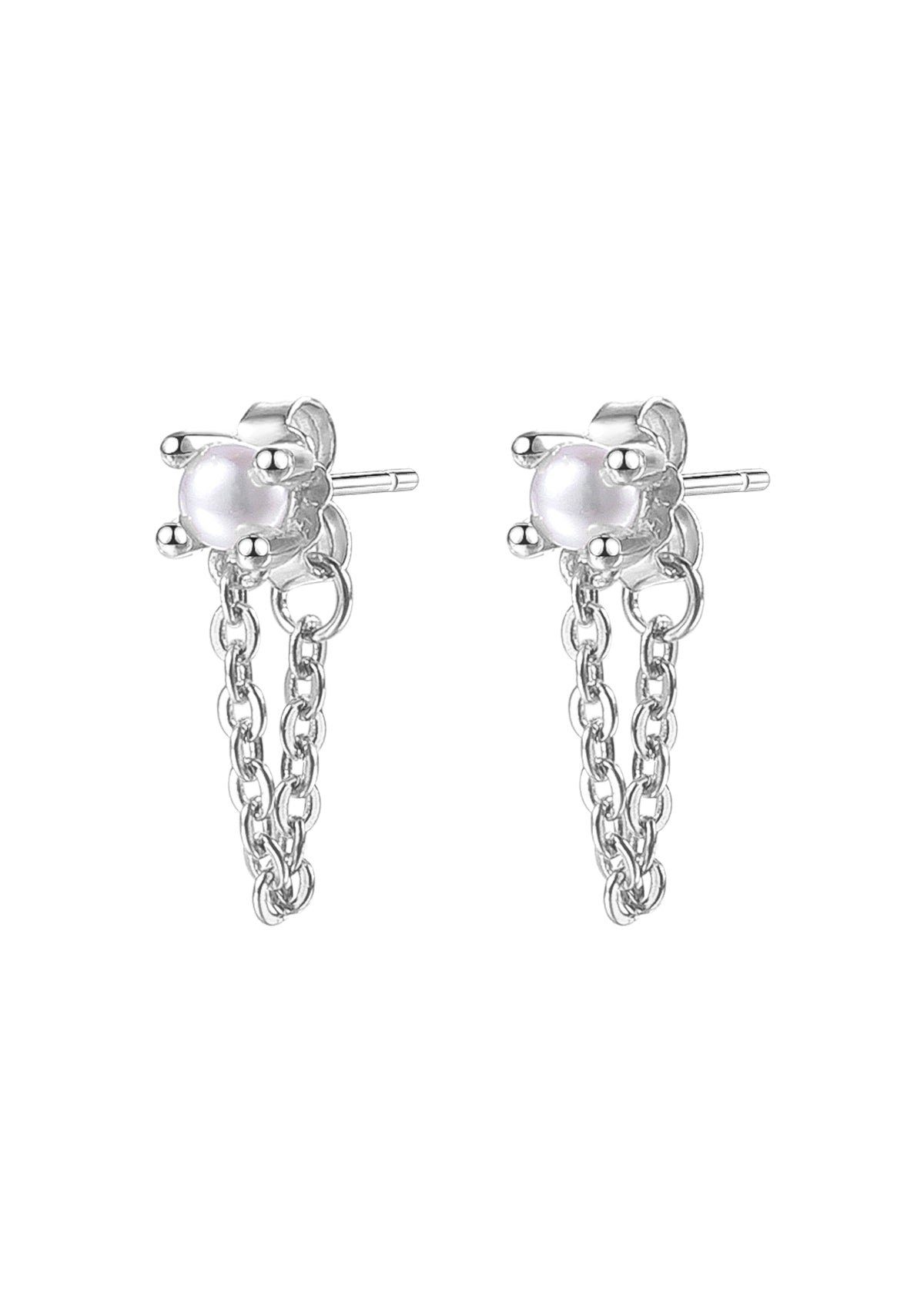 Hey Happiness Perlenohrringe Tropfen Perlen Ohrstecker mit Kettchen, Dangle Ohrringe aus 925er Sterling Silber, Hochzeitschmuck