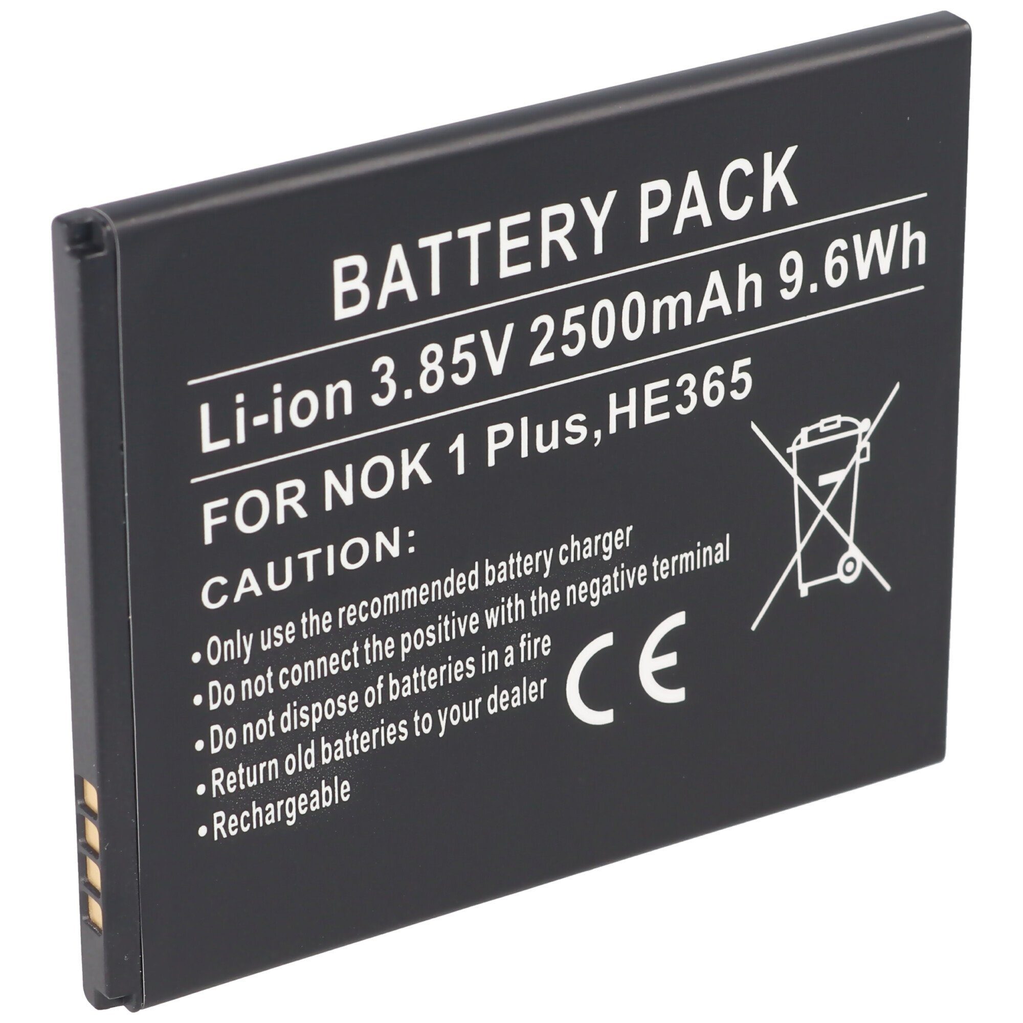 Akku passend für Nokia 1 Plus, HE365, Li-Ion, 3,85V, 2500mAh, 9,6Wh Akku
