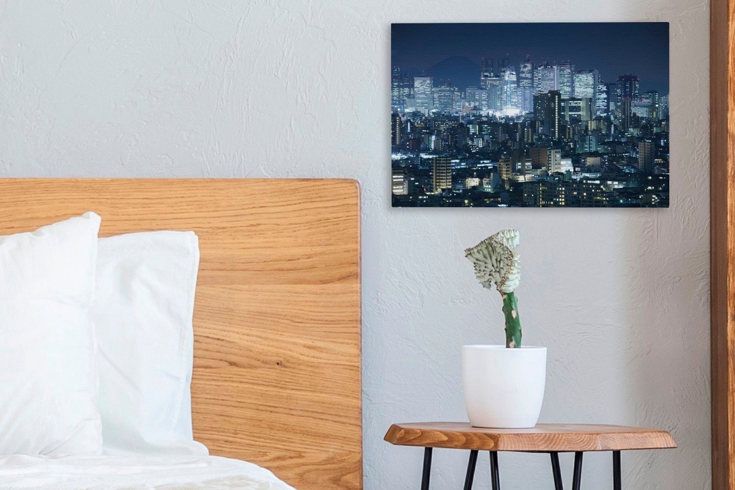 OneMillionCanvasses® Leinwandbild Wolkenkratzer Aufhängefertig, Wanddeko, St), bei Leinwandbilder, Nacht, (1 cm 30x20 Wandbild