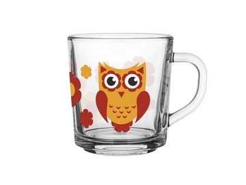 Sendez Gläser-Set 6 Tassen Motiv Eule Becher Geschirr Glas Henkel 230 ml Teegläser Kindergläser