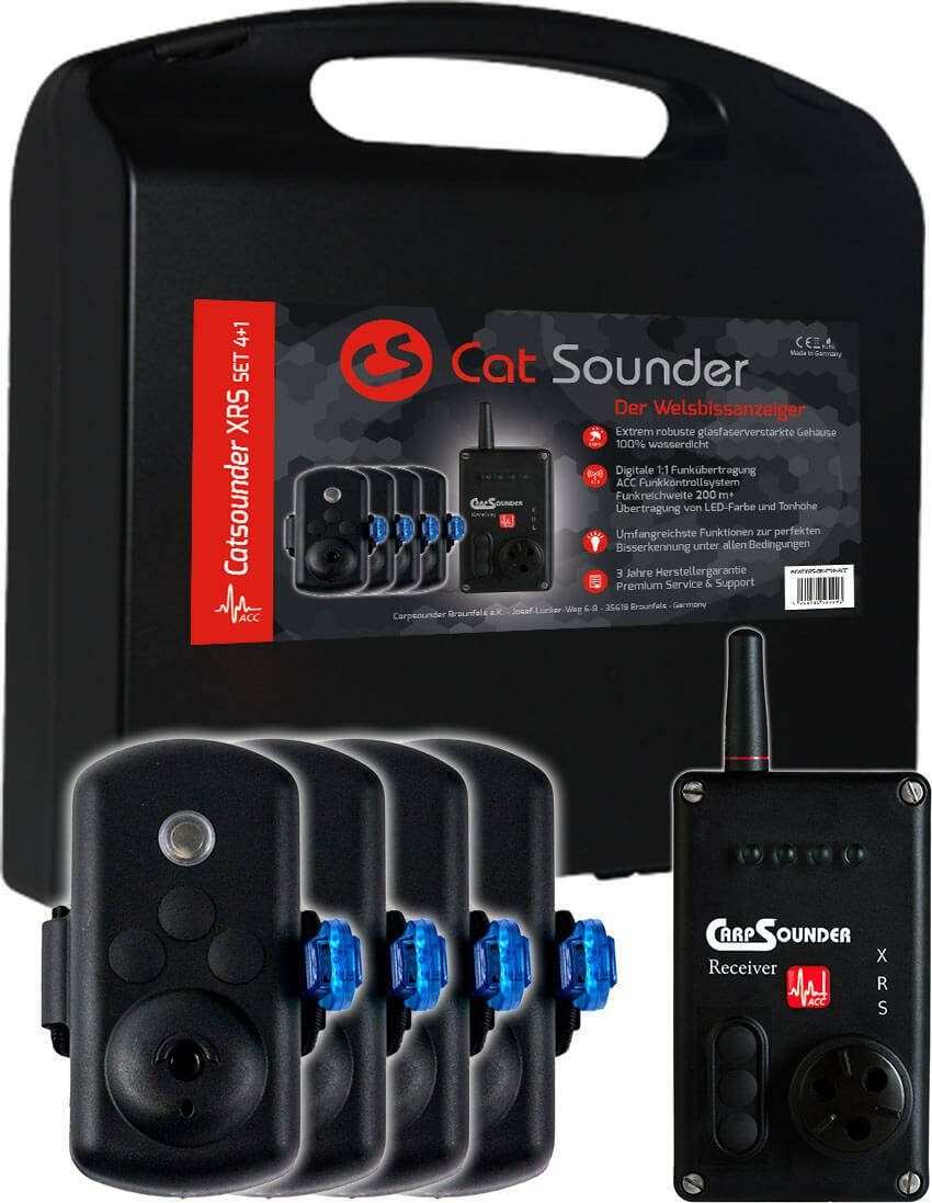 Sounder Catsounder XRS mit Set Catsounder- Rutenlagenunabhängiger Bisserkennung) Carp elektronischer System Wallerangeln, Bissanzeiger 4+1 (Intelligentes CS