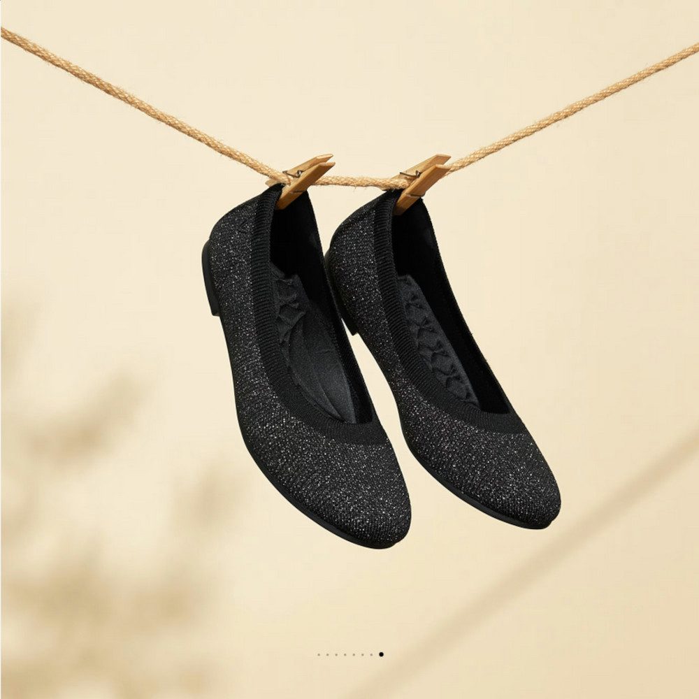 UE Stock Vivaia Damen Flache Schuhe runder Zehenpartie Gr. 37 Schwarz Metallic Ballerina