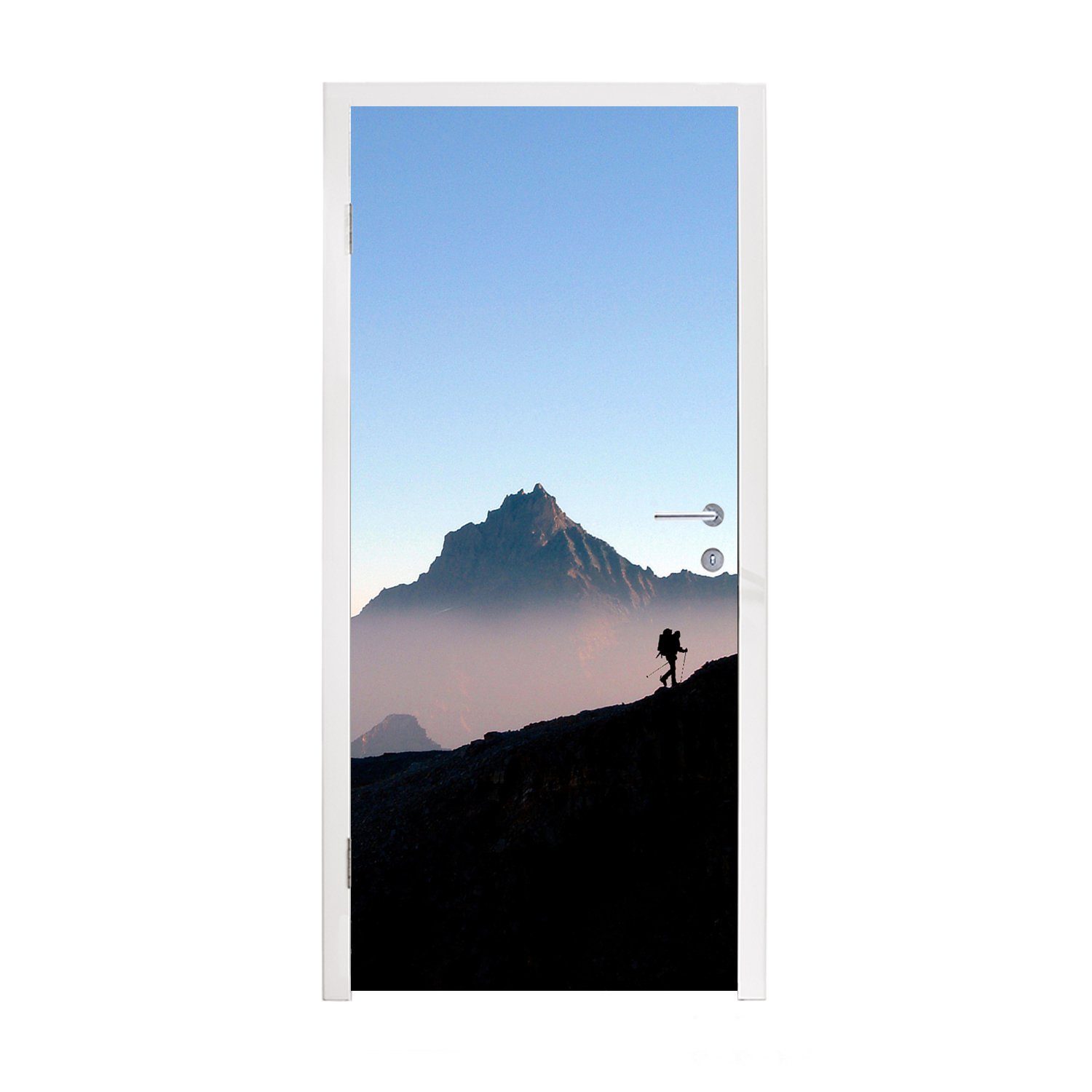 Tür, Türaufkleber, Bergsteiger MuchoWow - bedruckt, Alpen cm Fototapete (1 75x205 Matt, - Türtapete für St), Berg,