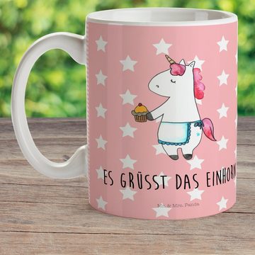 Mr. & Mrs. Panda Kinderbecher Einhorn Muffin - Rot Pastell - Geschenk, Pegasus, Backen, Kaffeetasse, Kunststoff, Mikrowellenbeständig