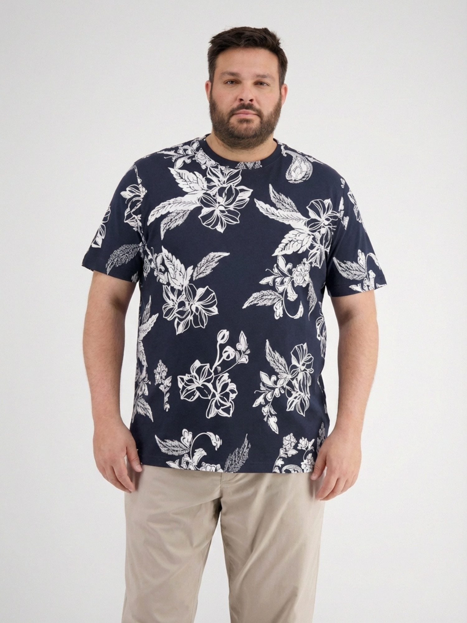 LERROS T-Shirt T-Shirt mit O-Neck, All-over-Print in grossen Größen