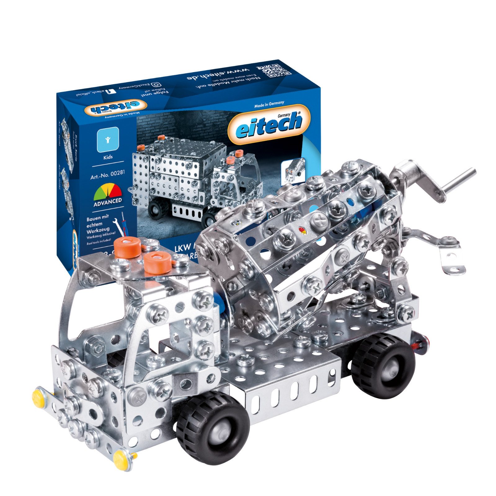 Eitech eitech LKW Betonmischer, 00282 Metallbaukasten, (Bastelset, 340 St., Bausatz), Konstruktions-Spielset, Made in Germany