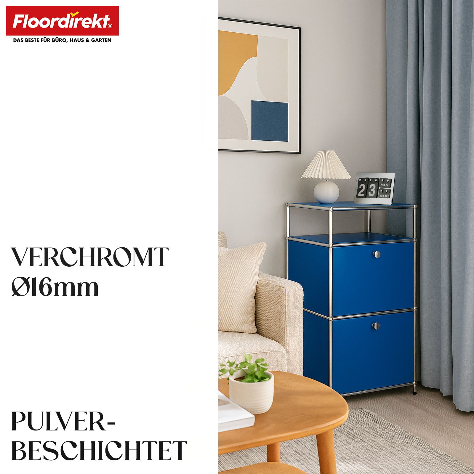 Floordirekt Mehrzweckregal Concept Epure MK-120, B50 × T40 × H100 cm, verschließbar Fächer, modular, Aufbewahrungsregal mit verchromtem Metallgestell, Design Regal