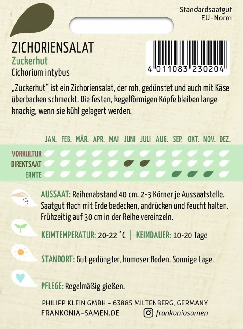 FRANKONIA Gemüsesamen Zichoriensalat, Zuckerhut - Saatgut Salat-Samen Samen, Cichorium intybus