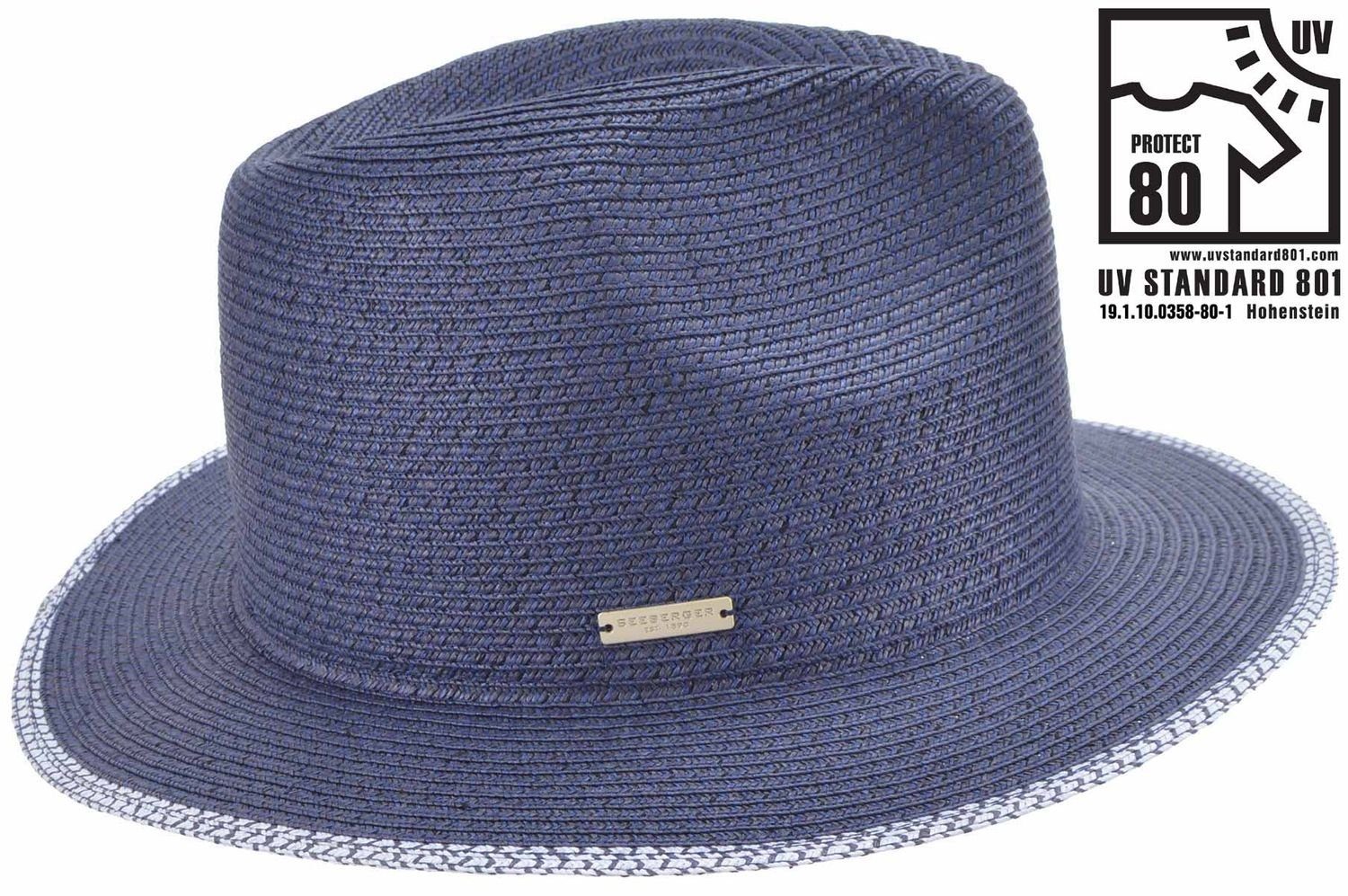 Seeberger Strohhut Rollbarer Fedora aus Borte mit UV-Schutz 80 6167-schwalbe/hellblau