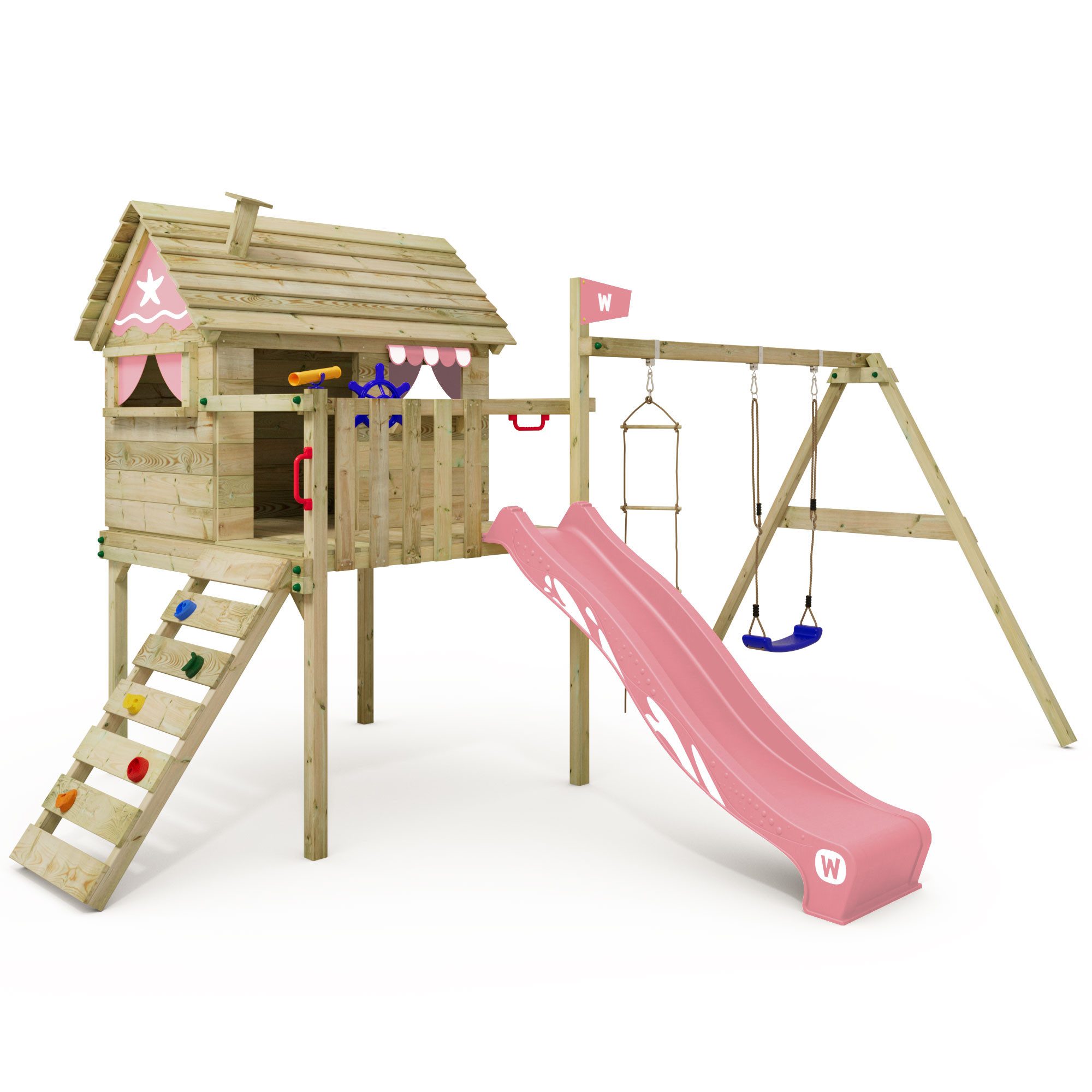 Wickey Spielturm Smart Travel – Abenteuer-Stelzenhaus für kreative Gartenabenteuer, Robustes Holz-Spielhaus mit Rutsche – 10 Jahre Garantie*