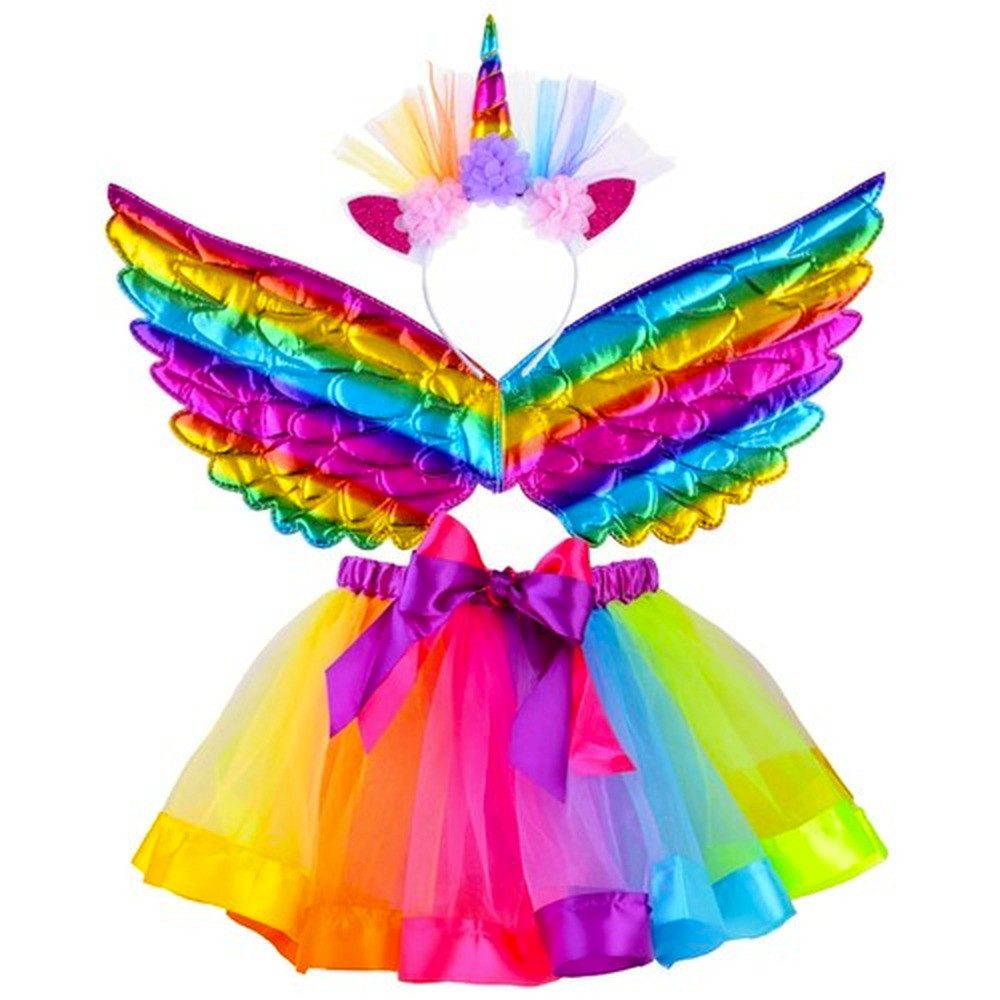 KRUZZEL Kostüm-Flügel Kinderkostüm Einhornkostüm, Stirnband mit Horn und Ohren für märchenhaften Einhorn-Look