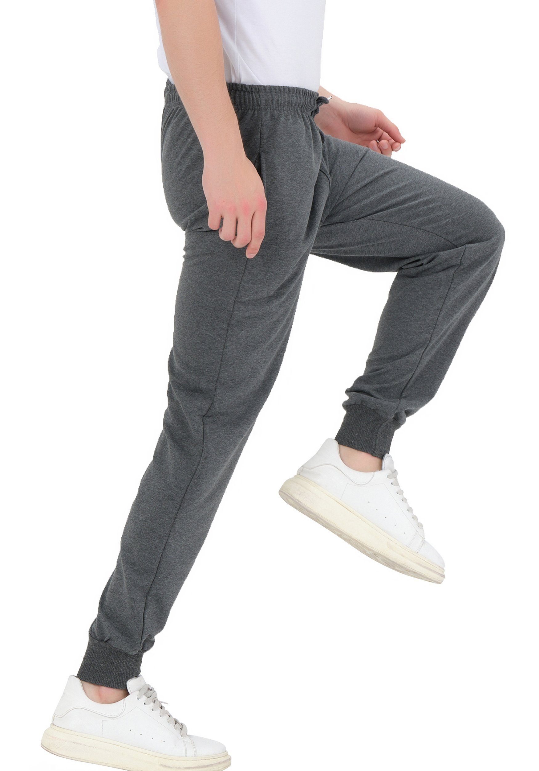 JEEL Jogginghose Sporthose Herren (1-tlg) elastischer Baumwolle Anthrazit Bund