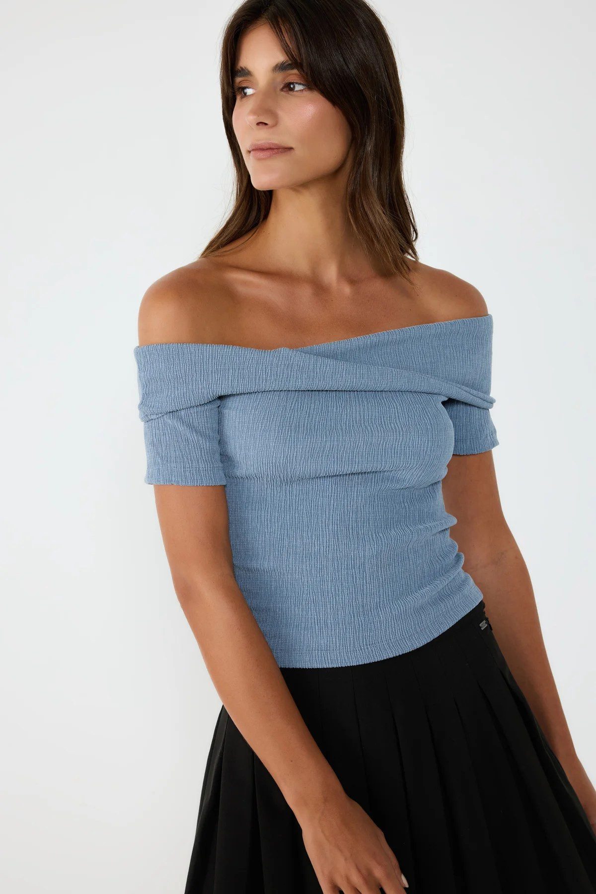 T-Shirt Asymmetrische Crop-Bluse mit U-Boot-Ausschnitt