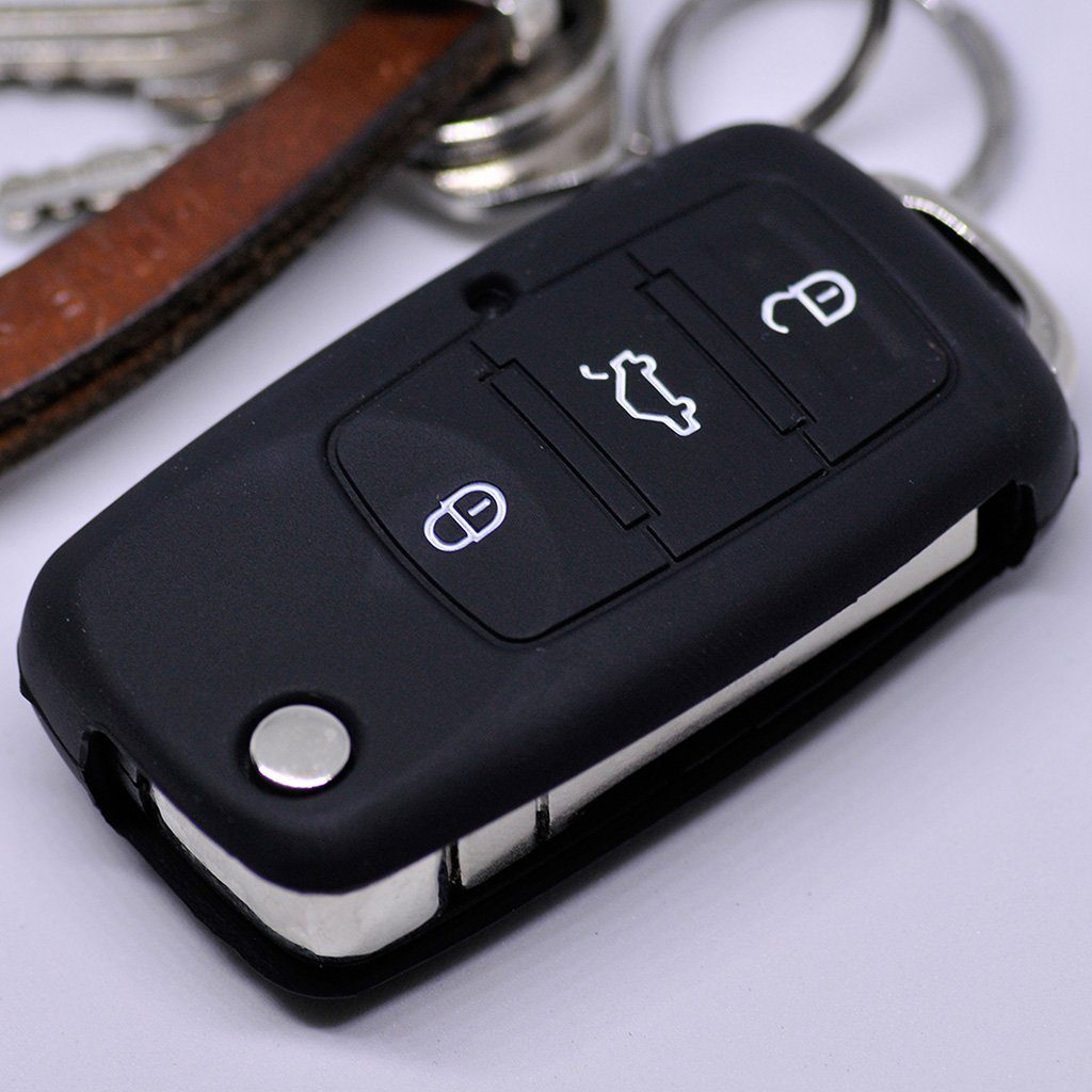 mt-key Schlüsseltasche Autoschlüssel Softcase Silikon Schutzhülle Pink, für VW  Seat Skoda bis 11/2009 3 Tasten Klappschlüssel