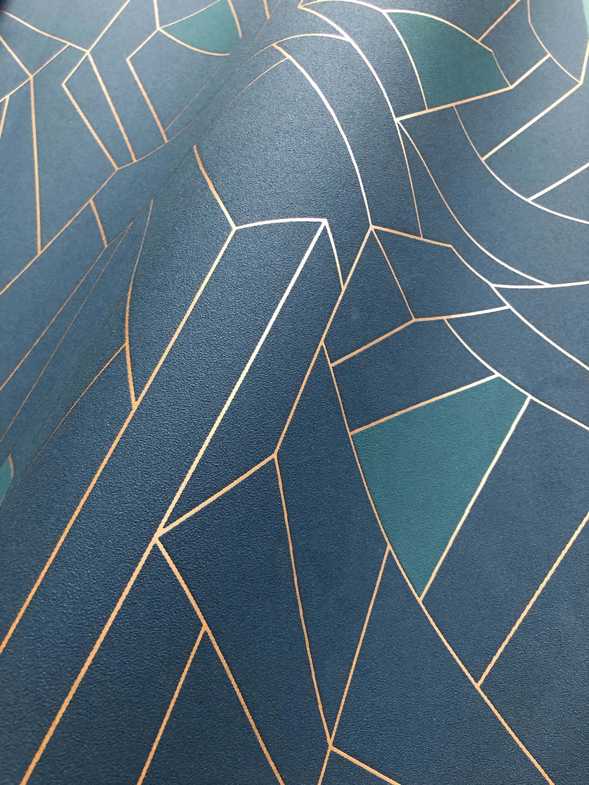 Newroom Vliestapete blau Tapete Grafisch, Blau Geometrisch Grafisch Grafisch - Mustertapete Gold Retro Modern für Büro Diele/Flur Schlafen, Mustertapete – Bild 2 von 4