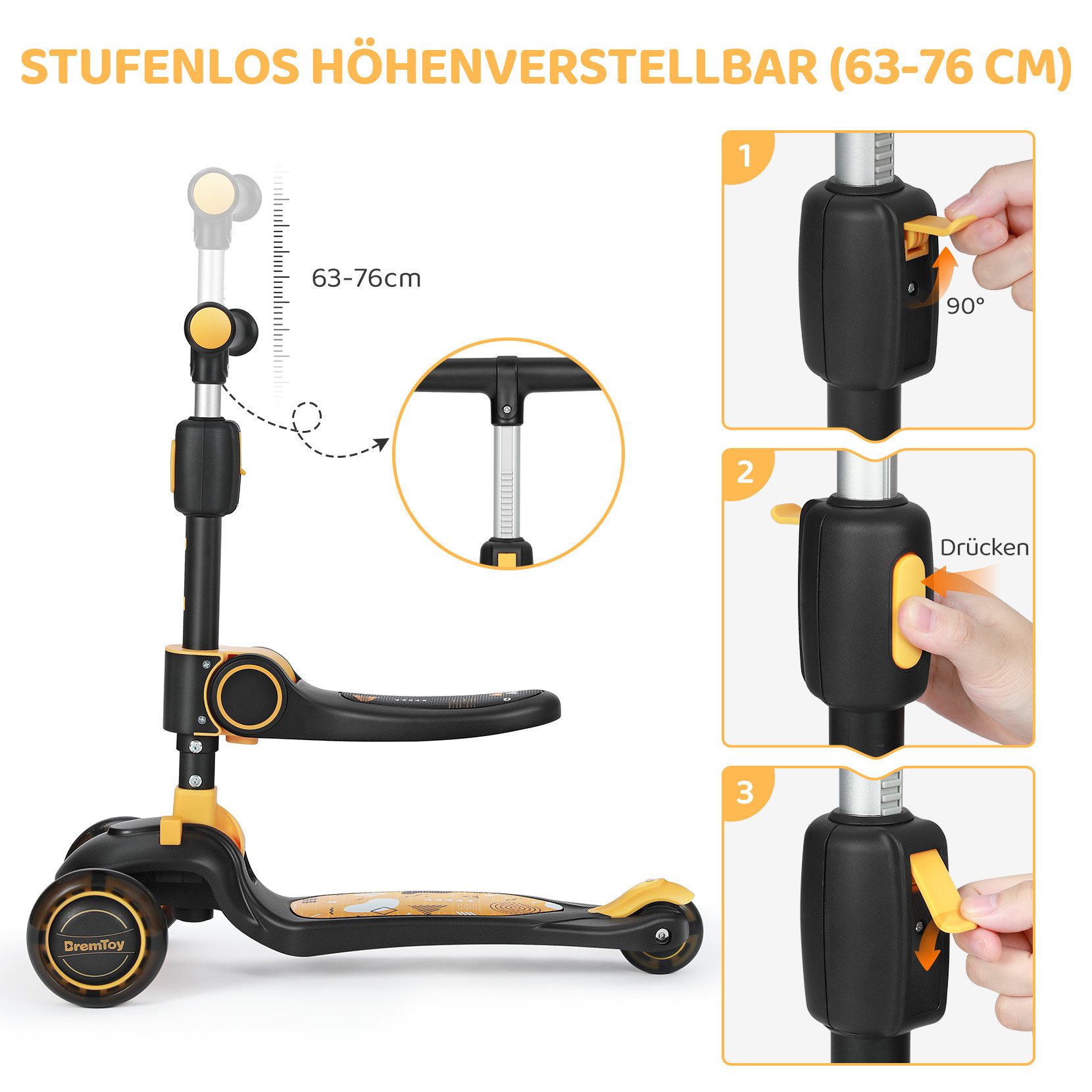 BremToy Dreiradscooter Kinderroller Tretroller Faltbar Scooter 1-8 Jahren