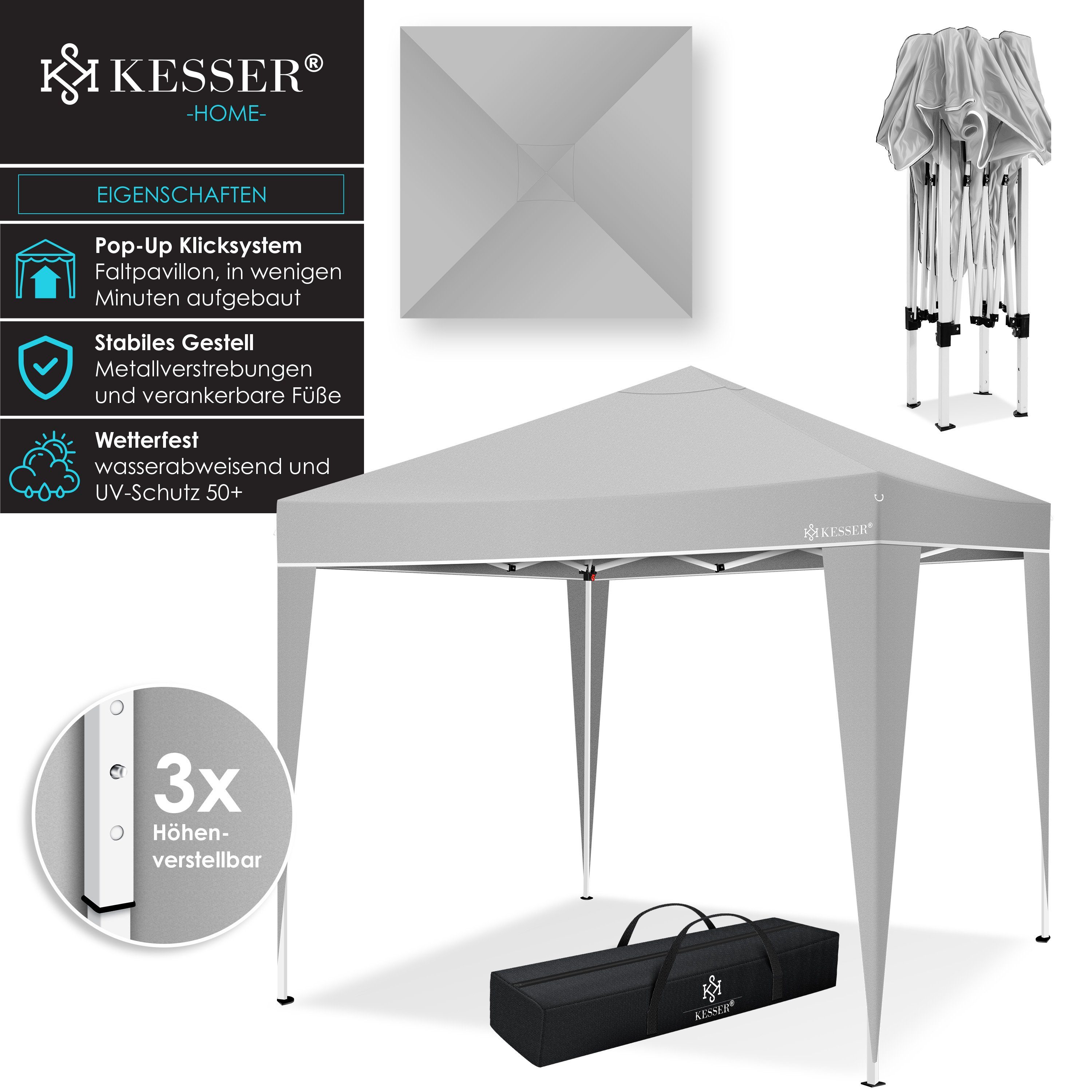 KESSER Pavillon, Pavillon 3x3m wasserdicht inkl. Tasche Pop-Up Klicksystem