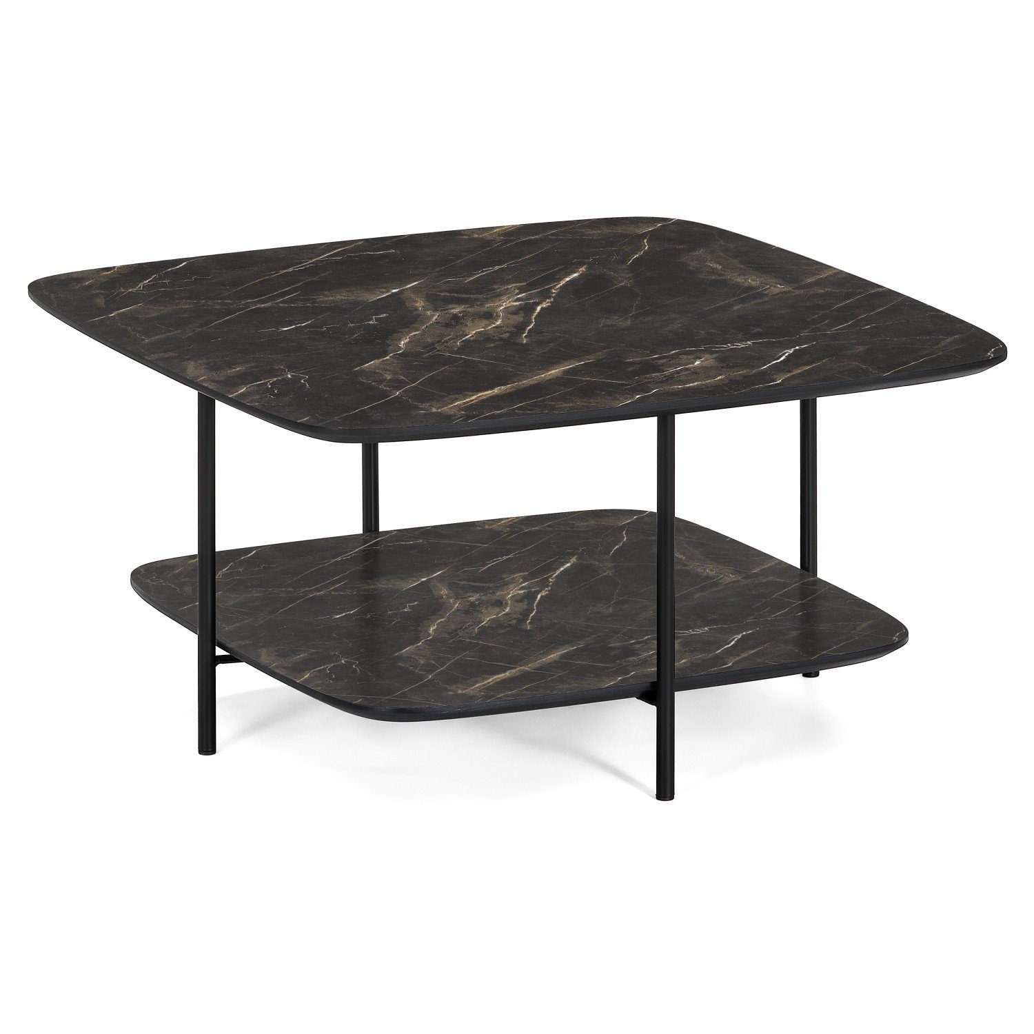 Couchtisch Wohnzimmer Couchtisch "Ares", Marmor Optik schwarz, 75x75x38cm