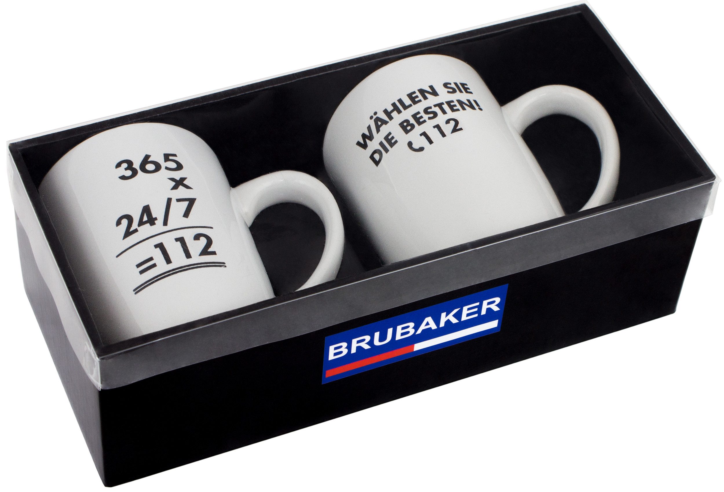 BRUBAKER Tasse Feuerwehr Motivtassen "365 x.." und "WÄHLEN SIE..", 4-tlg., Keramik, 2x Kaffeebecher für Feuerwehrleute in Geschenkpackung mit Grußkarte