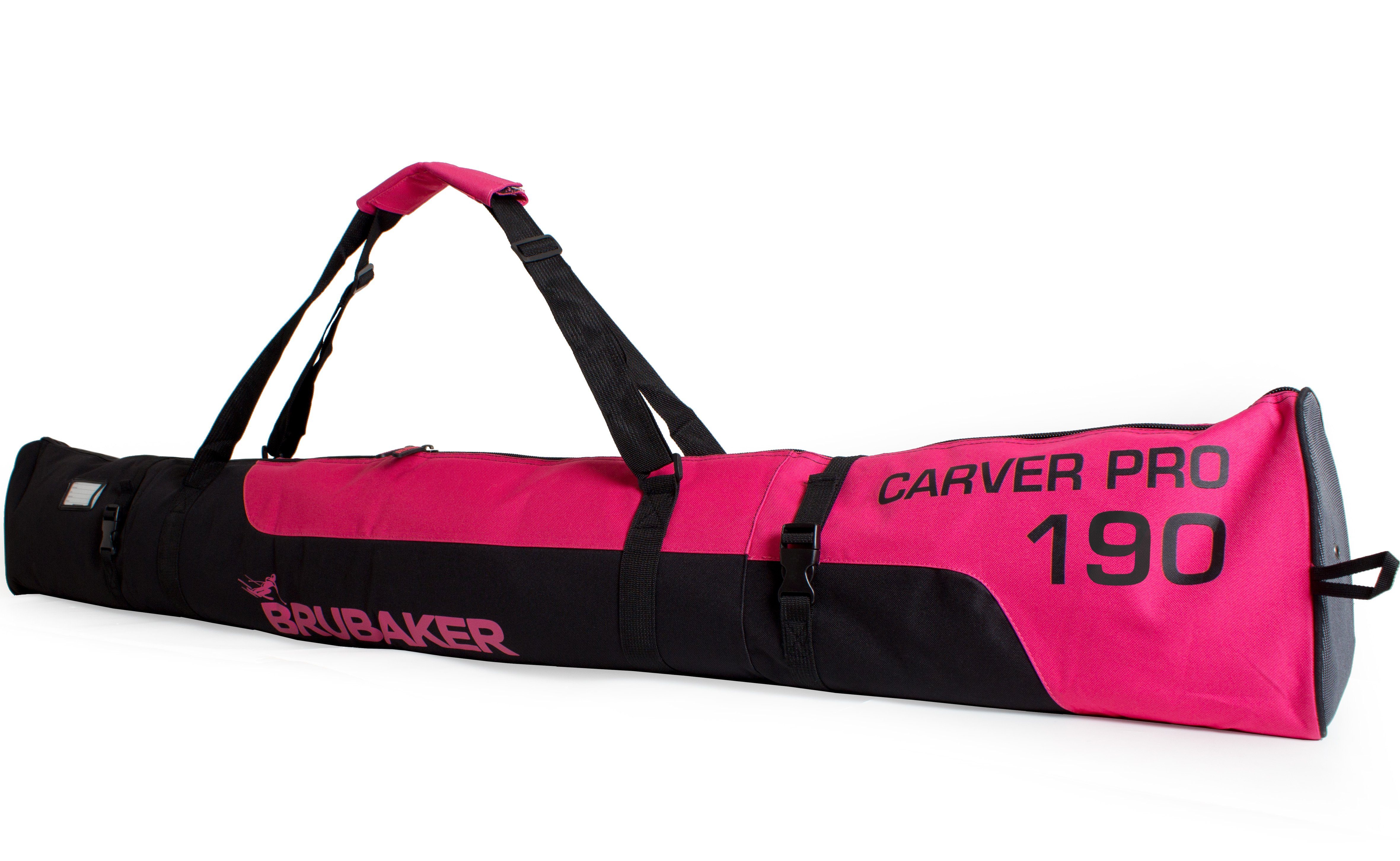 BRUBAKER Skitasche Carver Pro Ski Tasche - Schwarz Pink (Skibag für Skier und Skistöcke, 1-tlg., reißfest und schnittfest), gepolsterter Skisack mit Zipperverschluss