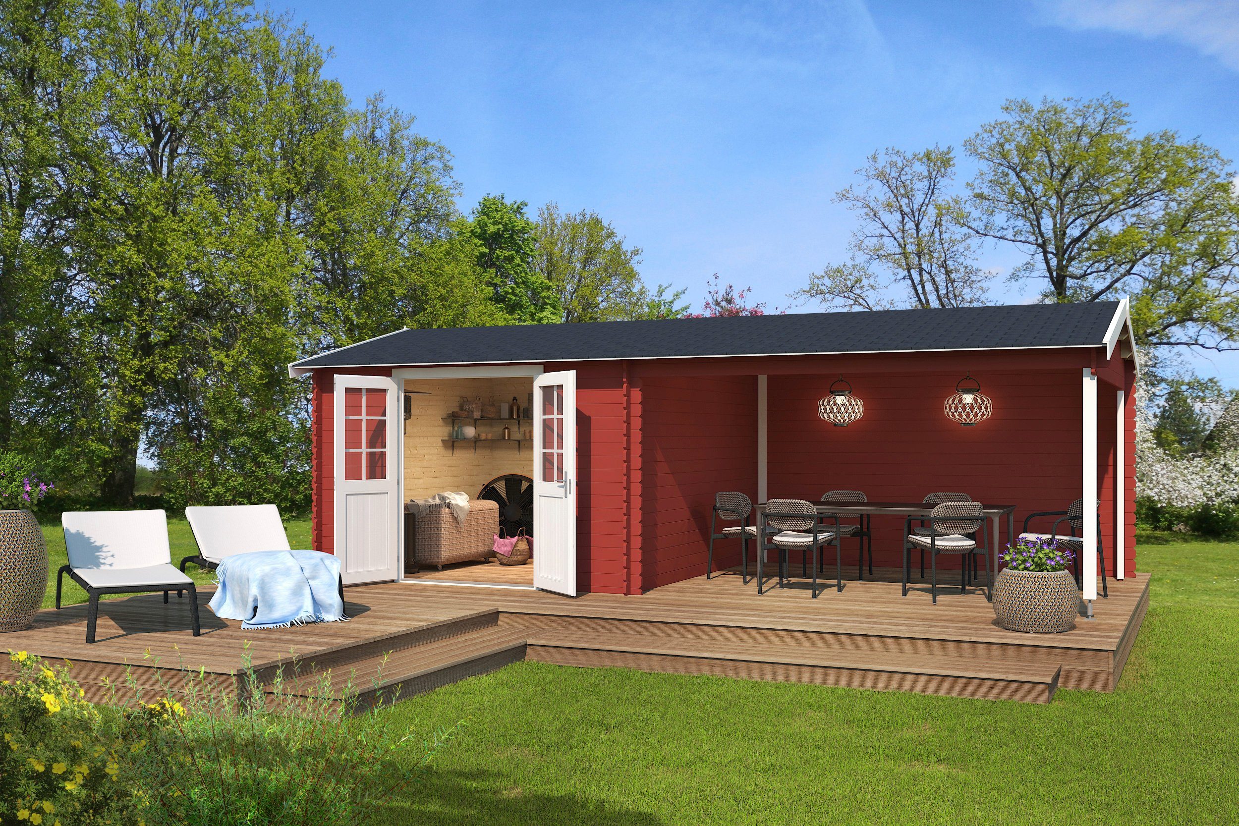Thumbnail - LASITA MAJA Gartenhaus Amarillo, Schwedenrot, BxT: 730x389 cm, (Set), mit Anbau