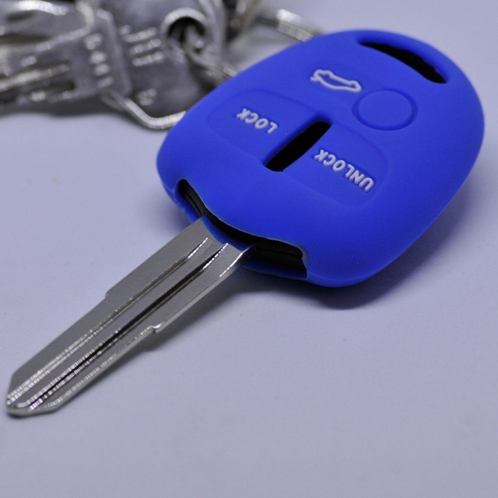 mt-key Schlüsseltasche Autoschlüssel Softcase Silikon Schutzhülle Blau, für Mitsubishi Lancer ASX Outback Pajero Sports 3 Tasten Fernbedienung
