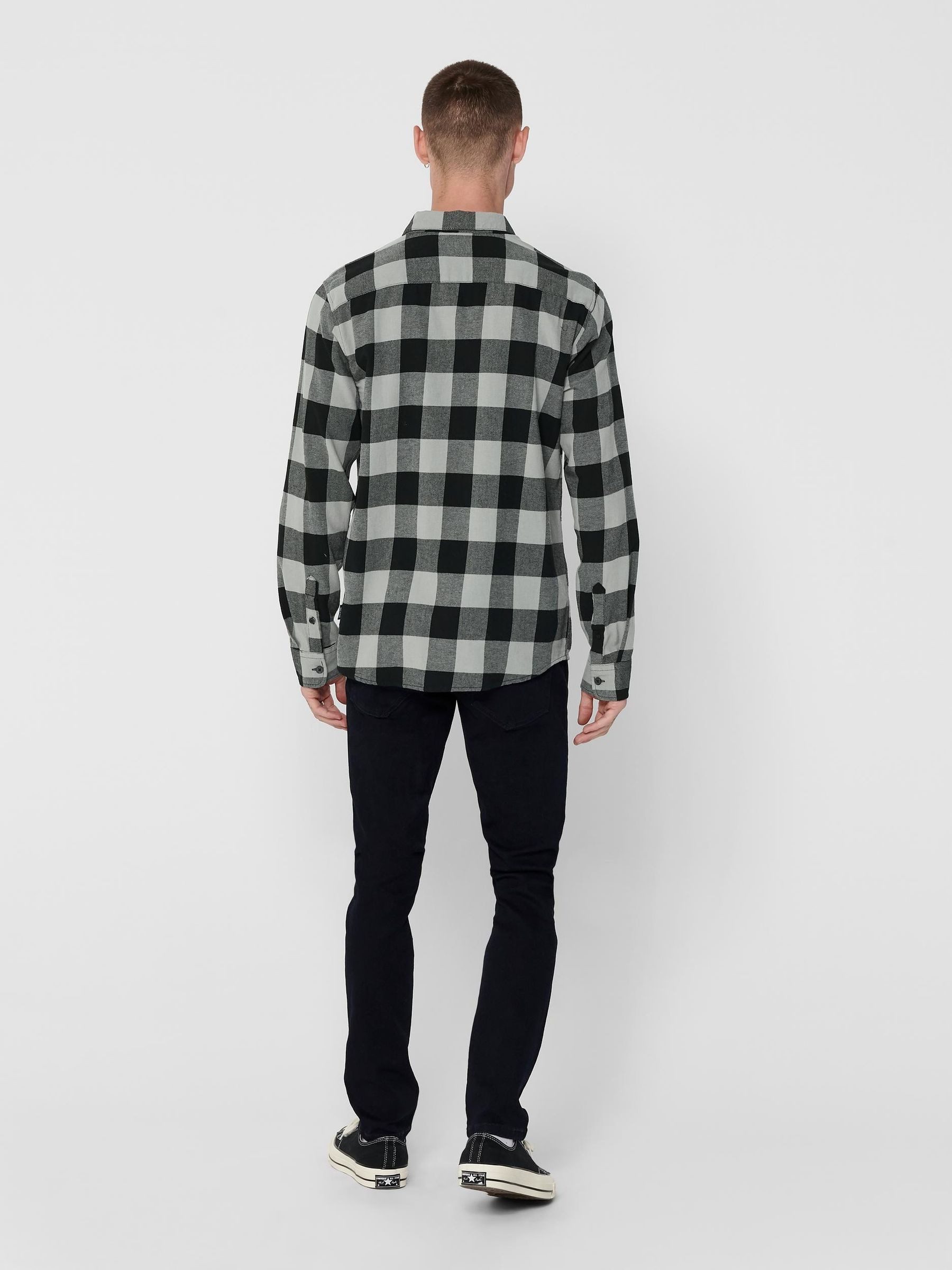 ONLY & SONS Langarmhemd Freizeit Karohemd Holzfäller Kariertes Flanellhemdfür (1-tlg) Baumwolle Slim Fit Kentkragen kariert wärmend Knöpfe