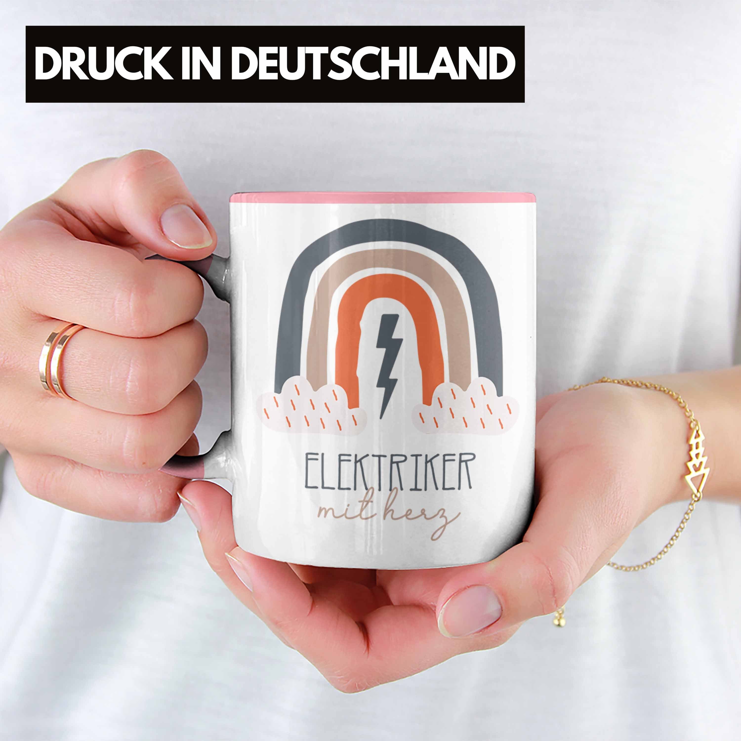 Trendation Tasse Geschenkidee Kaffeetassse Elektri Geschenk Rosa für Tasse Danke Elektriker