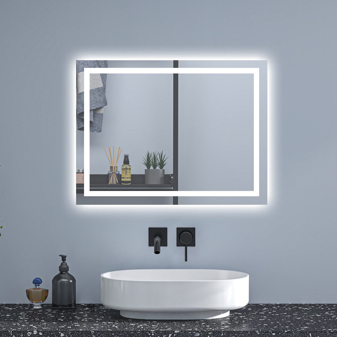 Aica Sanitär Badspiegel 50-160 cm Kaltweiß Beschlagfrei