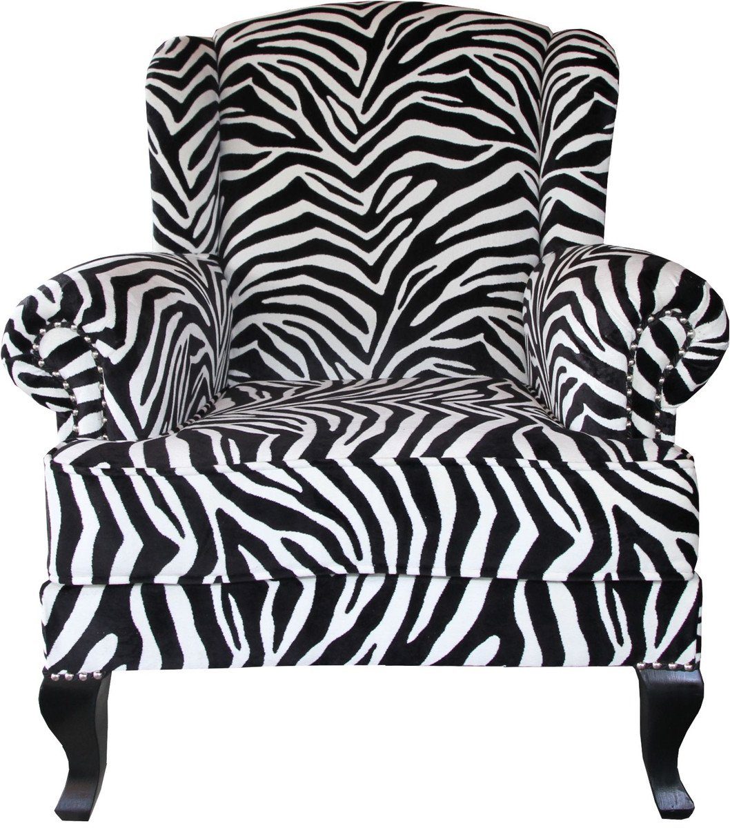 Casa Padrino Chesterfield-Sessel Luxus Designer Chesterfield Ohren Sessel Zebra - Club Möbel - Limited Edition