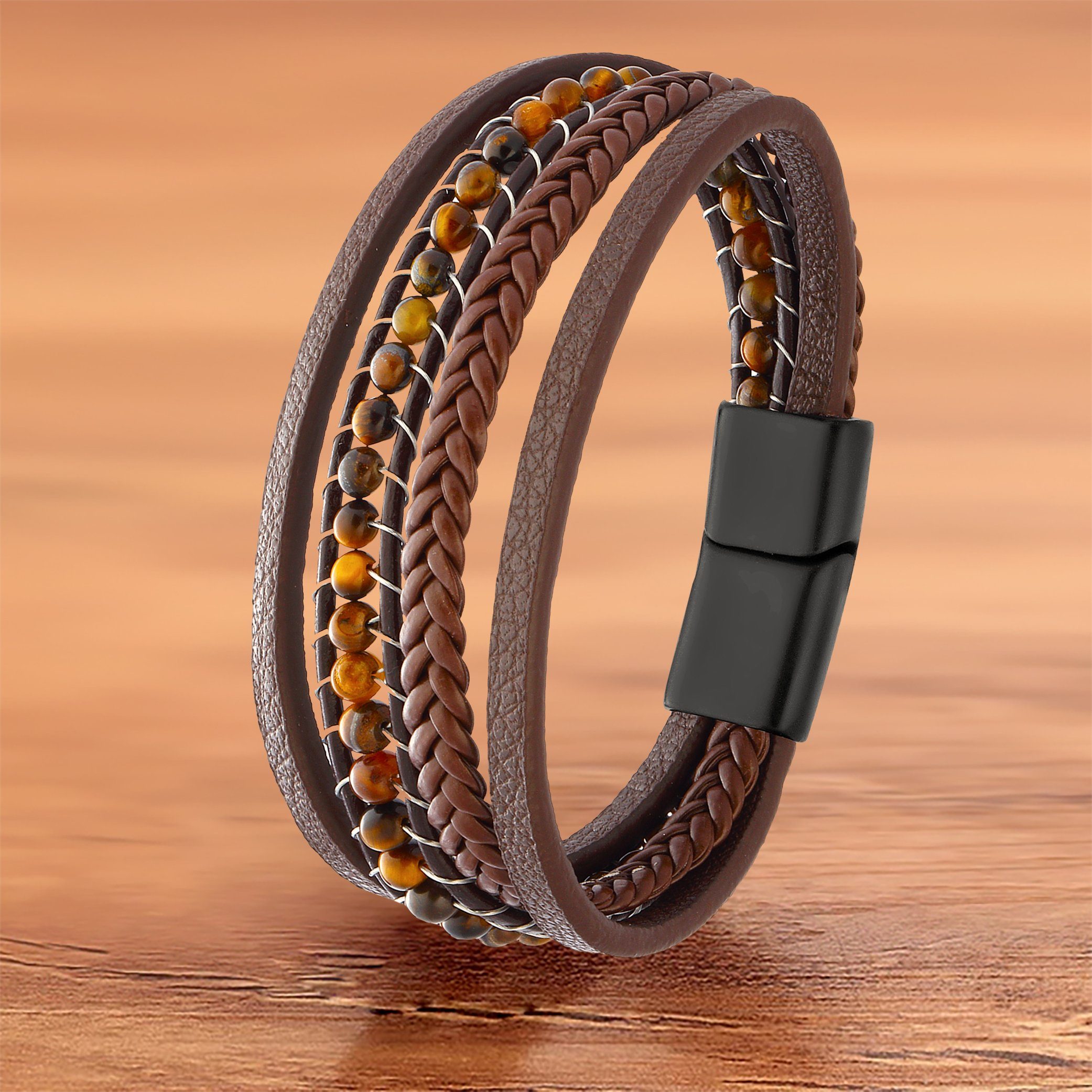 NAHLE Lederarmband Herren Lederarmband mit Tigeraugen Perlen (inkl. Schmuck günstig online kaufen