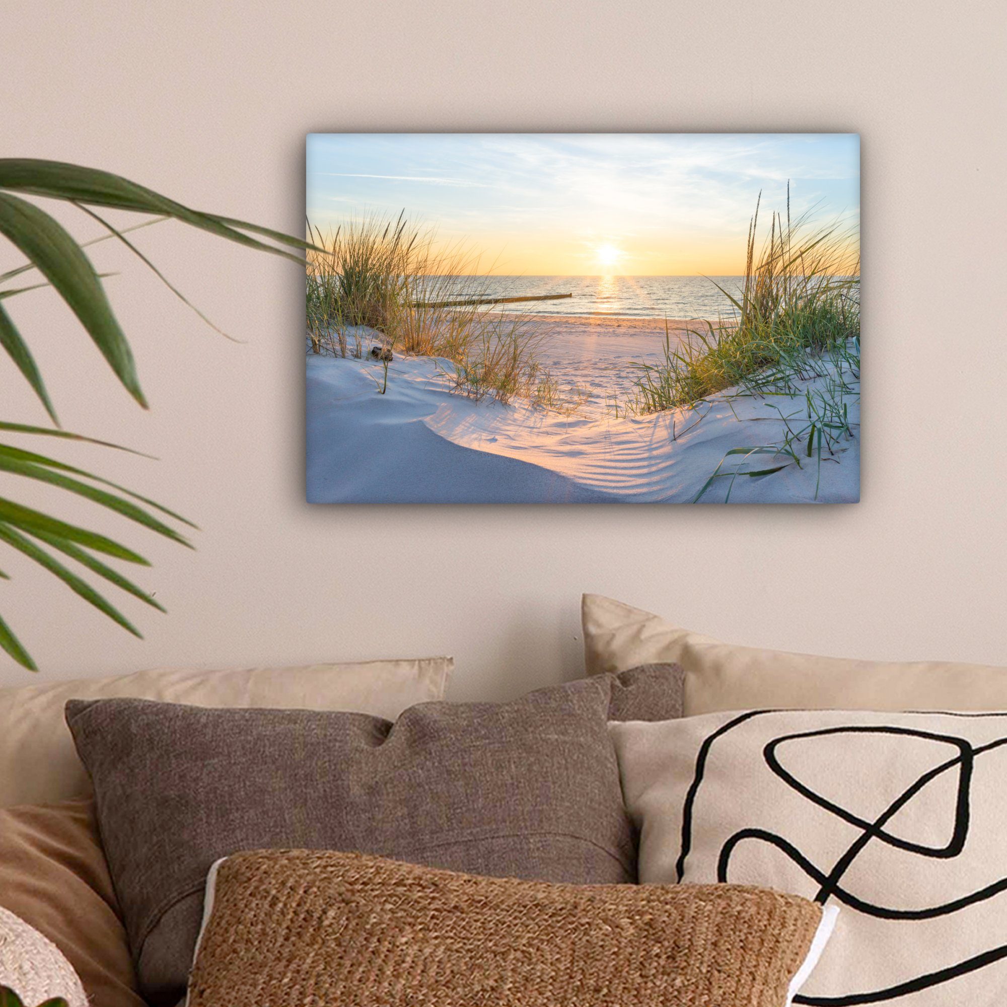 OneMillionCanvasses® Leinwandbild Strand - Sonne - Düne - Gras - Sand - Hor günstig online kaufen