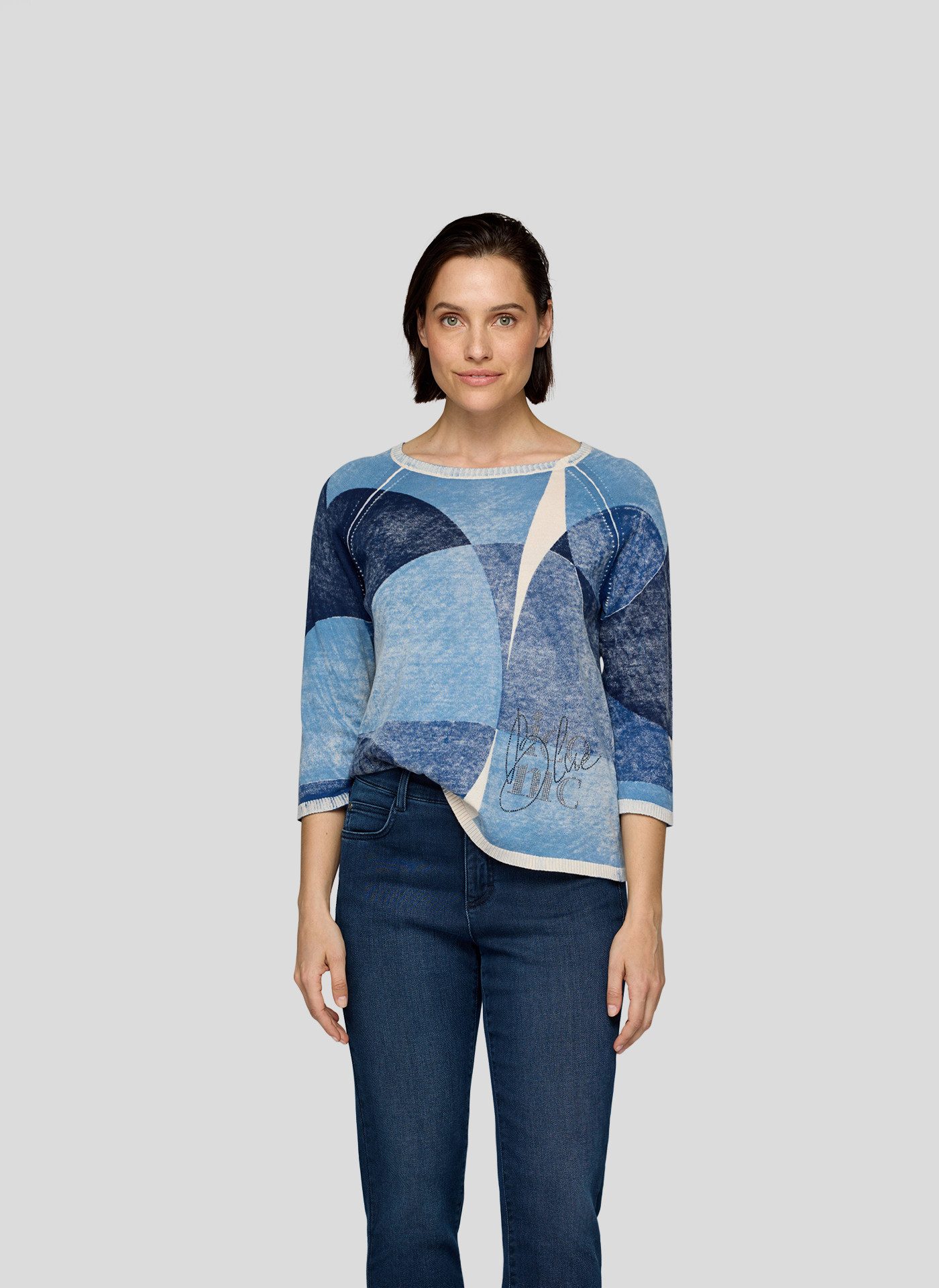 Rabe 3/4 Arm-Pullover mit Rundhalsausschnitt / Grafischer Print / Glitzer-Details