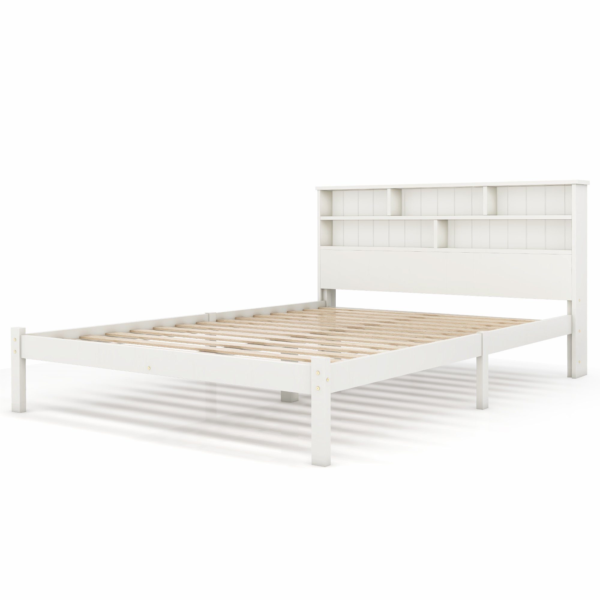 Massivholzbett (Doppelbett mit Schublade und Lattenrost), Holzbett mit Bücherregal, Kinderbett Jugendbett 140x200 cm