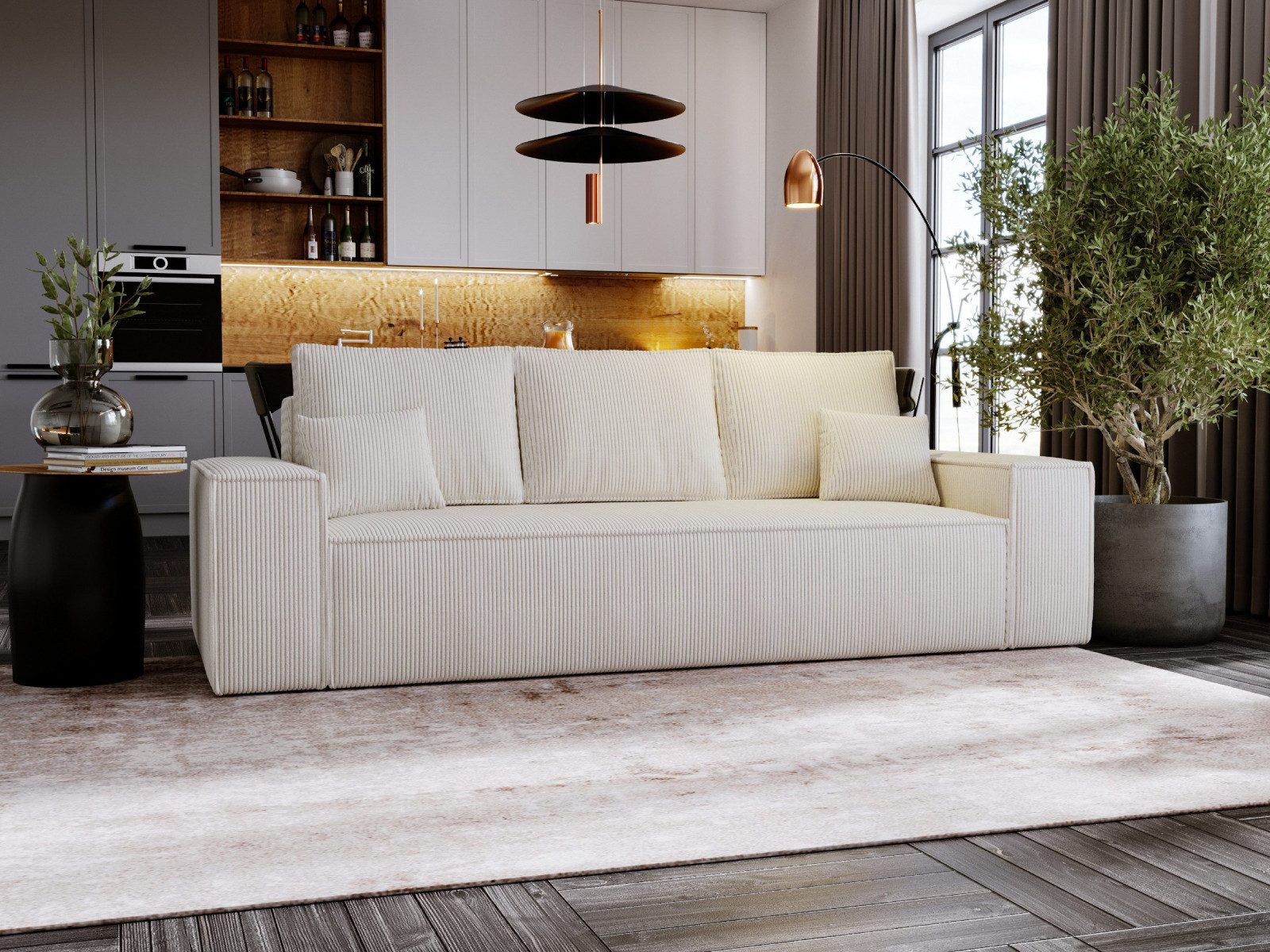 yourhouse24 Big-Sofa OLIMPIA 256 cm, Cord, mit Bettkasten & Schlaffunktion, Cord-Look mit XXL-Bettkasten