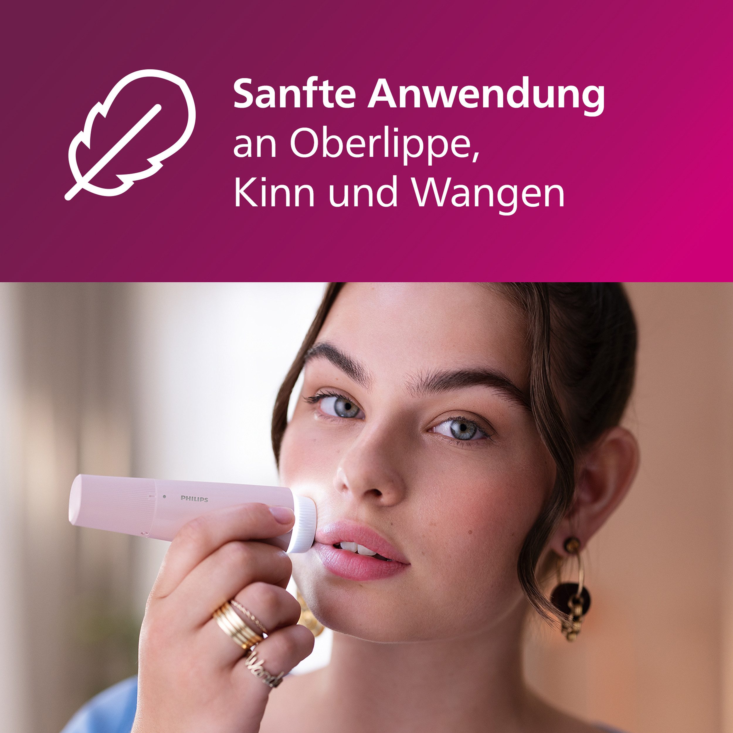 Philips Haarentfernungsgerät für Frauen, Series 5000 BRR454/00, Glatte Haut, auch unterwegs, mit Spiegel und LED-Licht, inkl. Reinigungsbürste