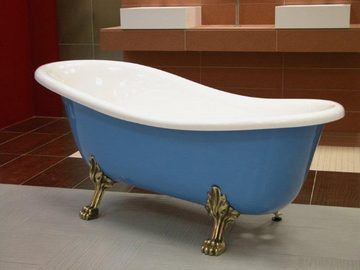 Casa Padrino Badewanne Freistehende Luxus Badewanne Jugendstil Roma Hellblau/Weiß/Altgold 1470mm - Barock Badezimmer