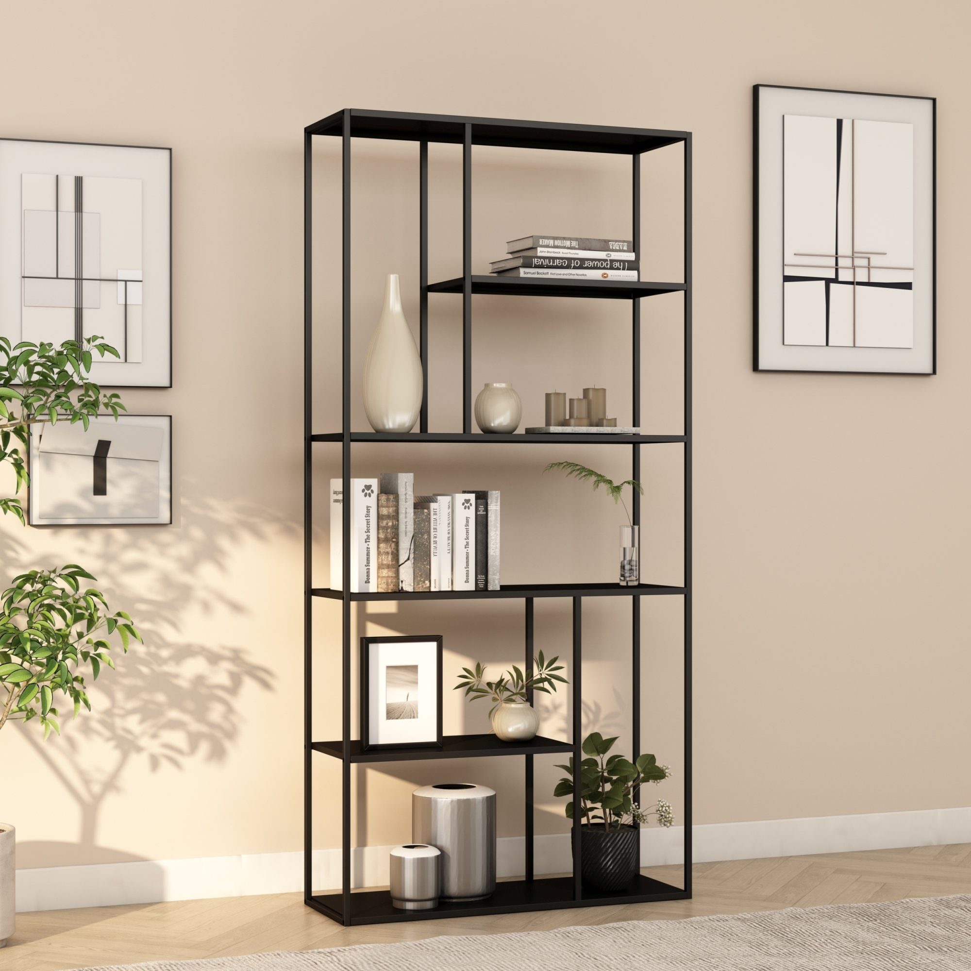 en.casa Standregal, »Vehmaa« mit 7 Fächern 90 x 30 x 188 cm Schwarz günstig online kaufen