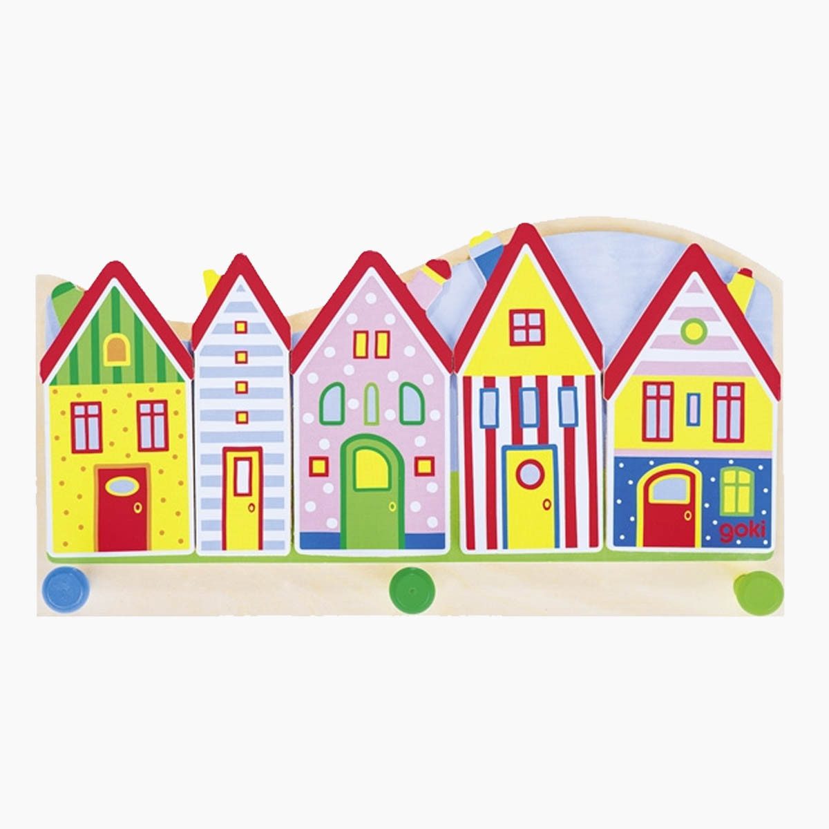 goki Garderobenpaneel Garderobe Kleine Stadt 2er Set (Spar-Set, 2 St., set), Garderobe aus Holz für Ordnung und Selbstständigkeit