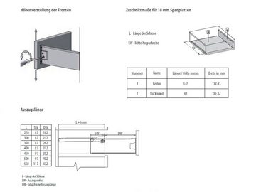 SO-TECH® Schubkasten Schubladensystem Metallbox Zargenhöhe 54 mm NL 350-500 mm cremeweiß