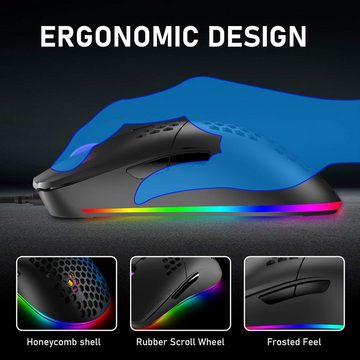 LexonElec RGB-Hintergrundbeleuchtung Tastatur- und Maus-Set, mit 68 Tasten und 18 Modi für ein optimales Spielerlebnis Beleuchtung