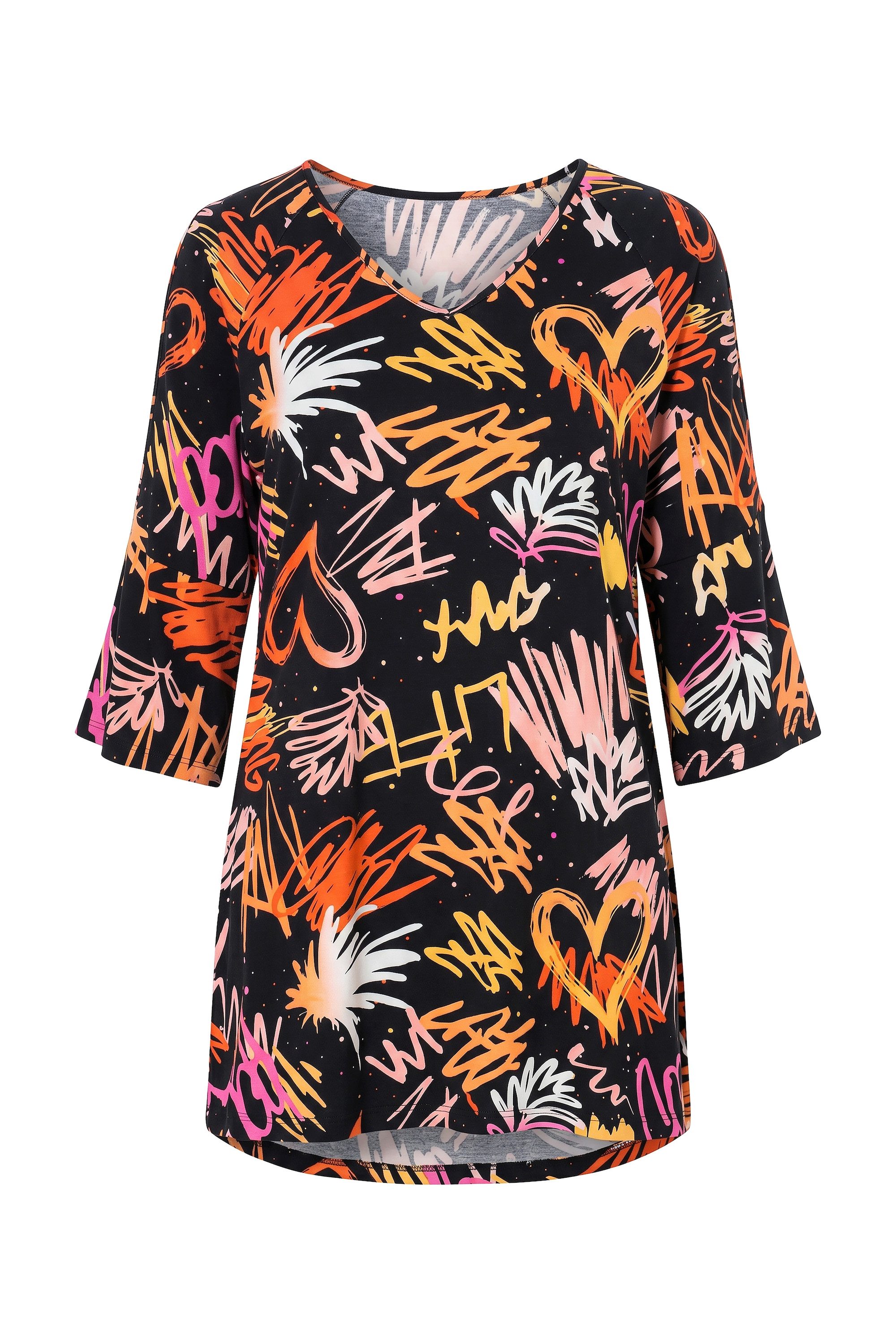 Angel of Style Tunika Bluse A-Linie Muster Schulter CutOut
