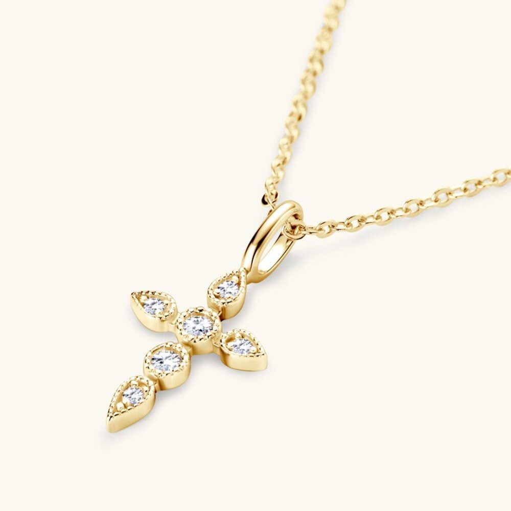 ROUGEMONT Kette mit Anhänger Funkelnde Moissanit Kreuz Halskette 925 Silber mit Zertifikat, Hypoallergen